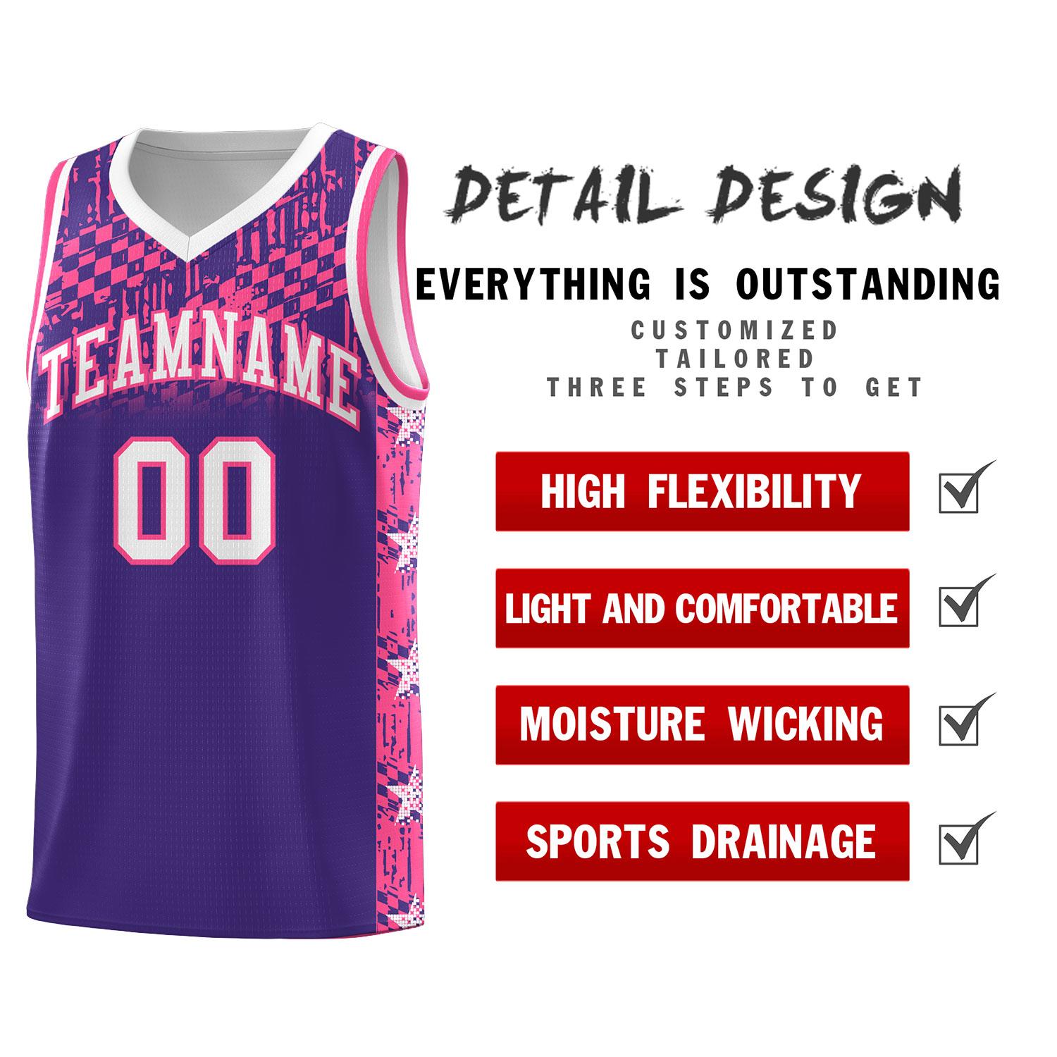 Custom Purple Mosaic Stars Pattern Sports Uniform Basketball Jersey