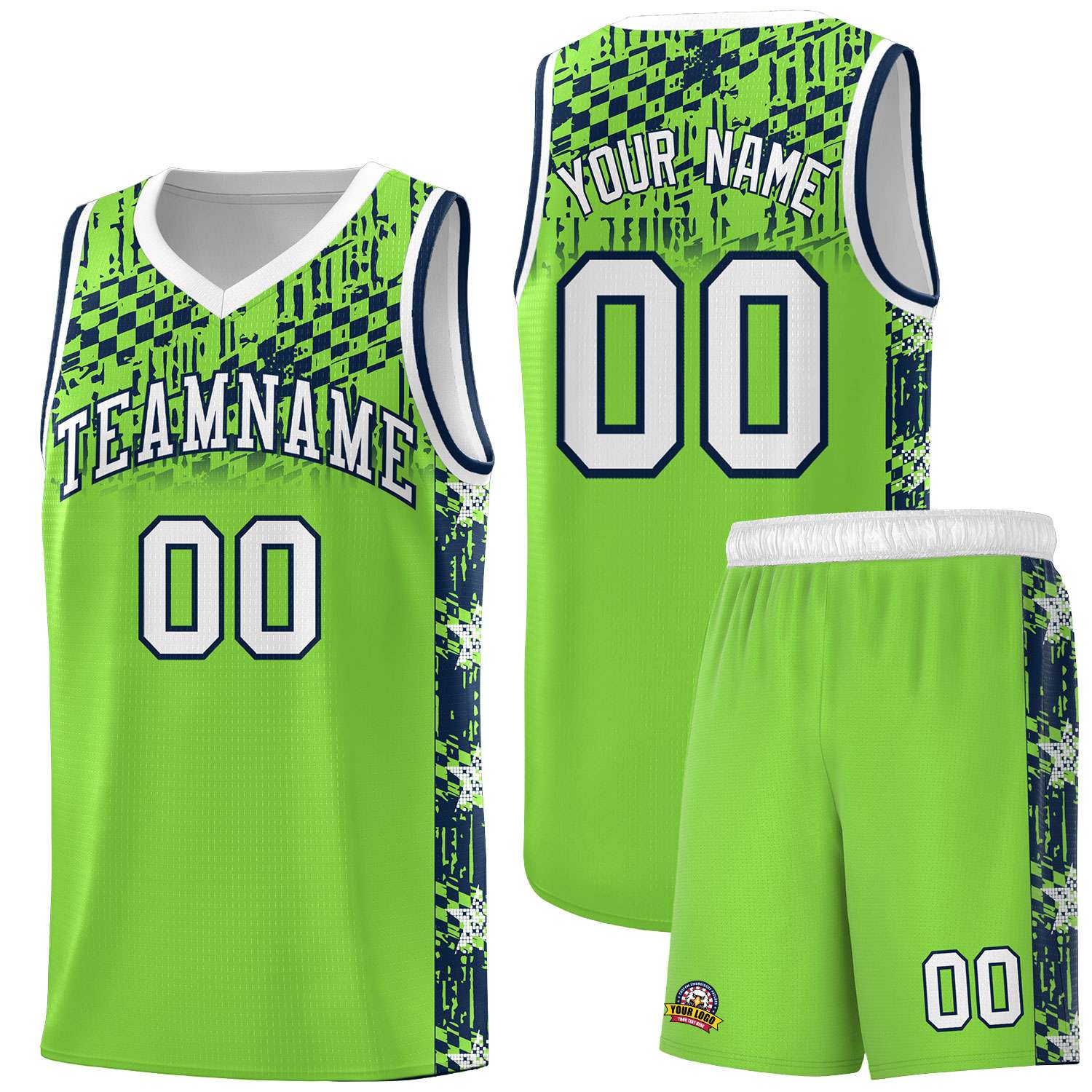 Custom Neon Green Mosaic Stars Pattern Sports Uniform Basketball Jersey