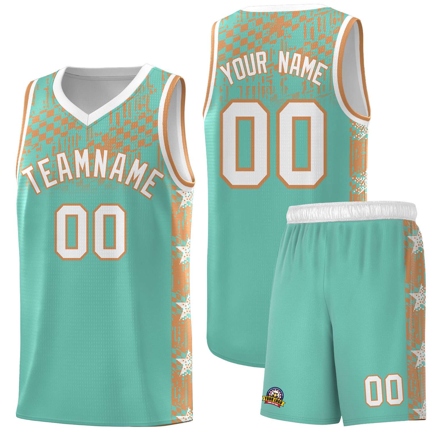 Custom Bright Green Mosaic Stars Pattern Sports Uniform Basketball Jersey