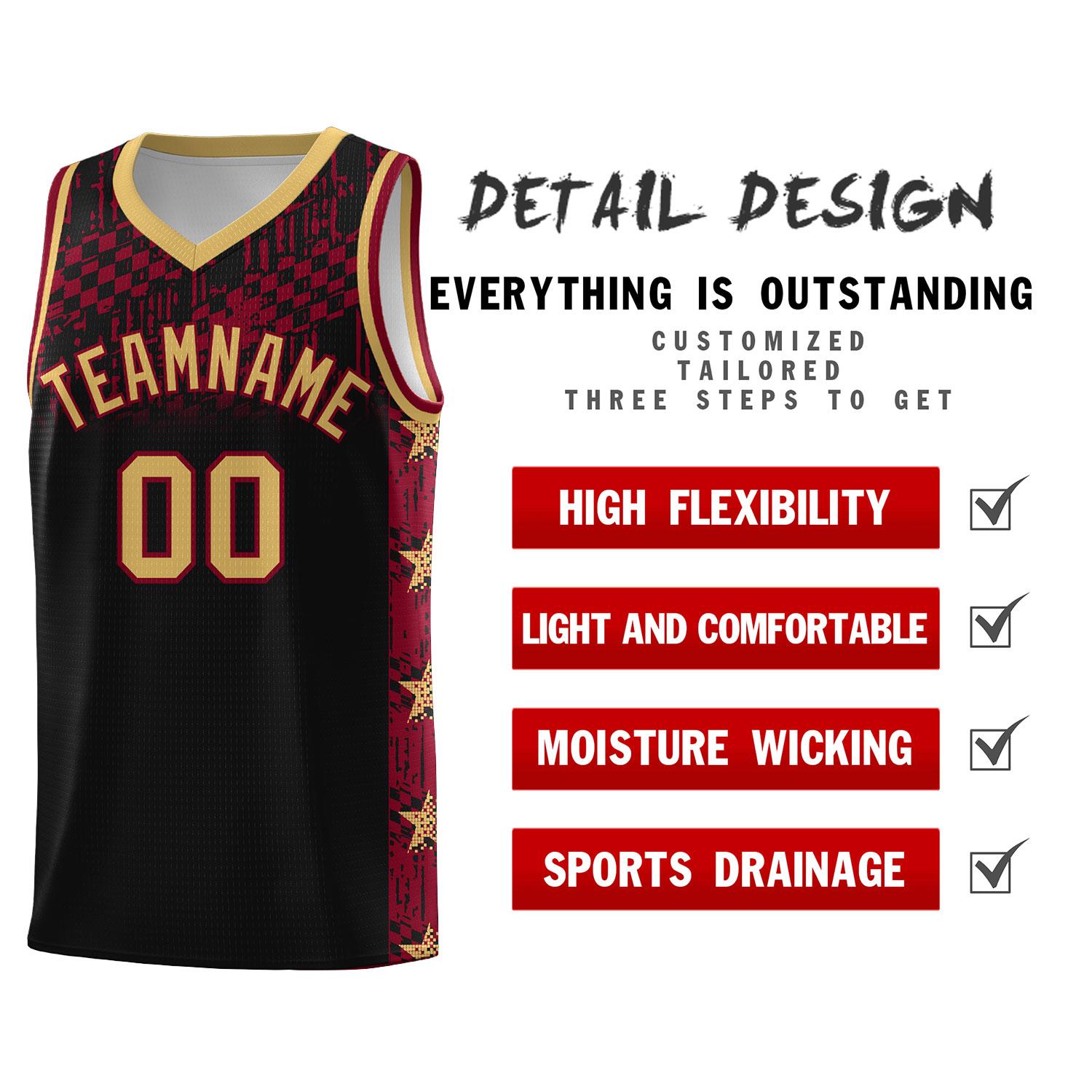 Custom Black Mosaic Stars Pattern Sports Uniform Basketball Jersey