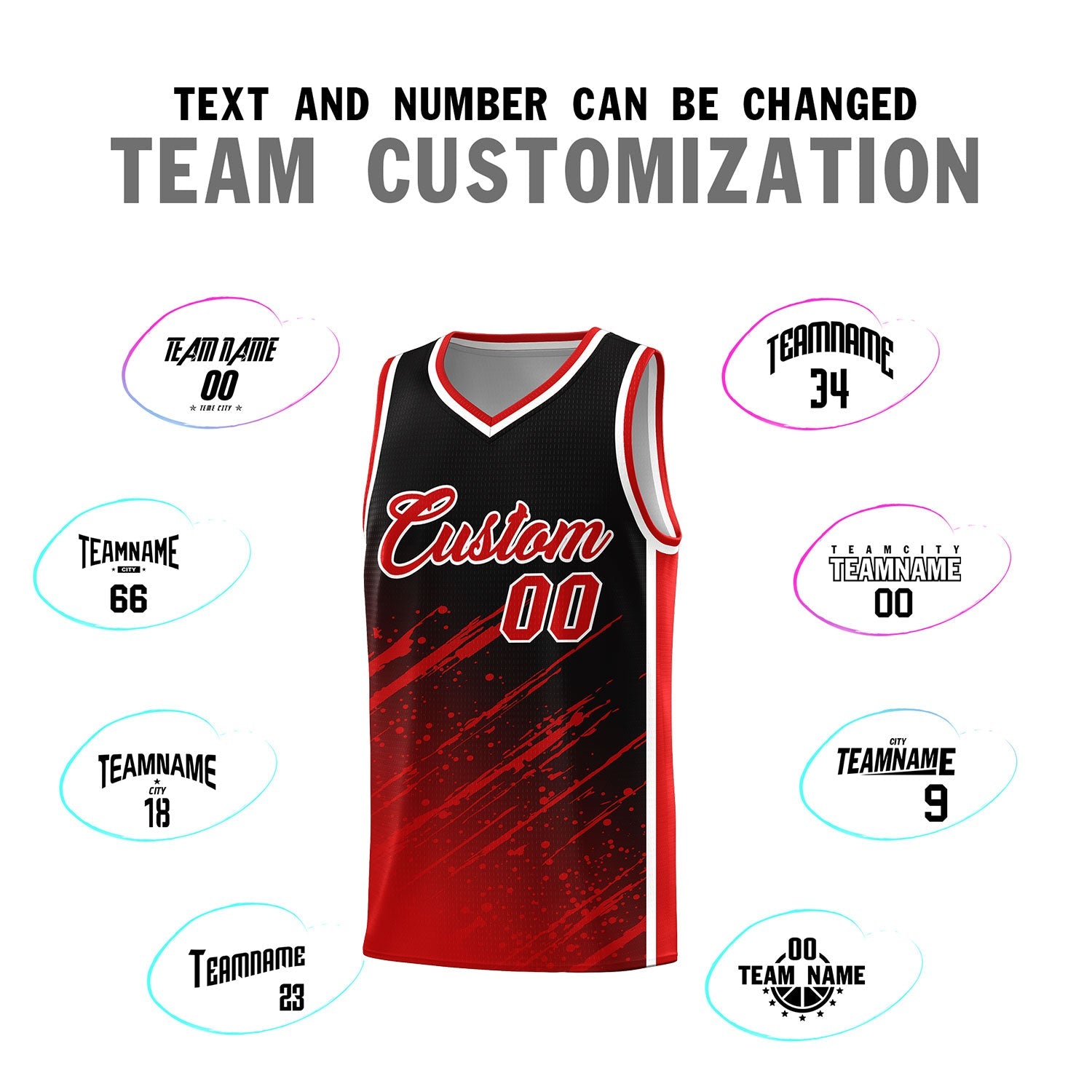 Custom Black Basketball Kits With Red Paint Graffiti