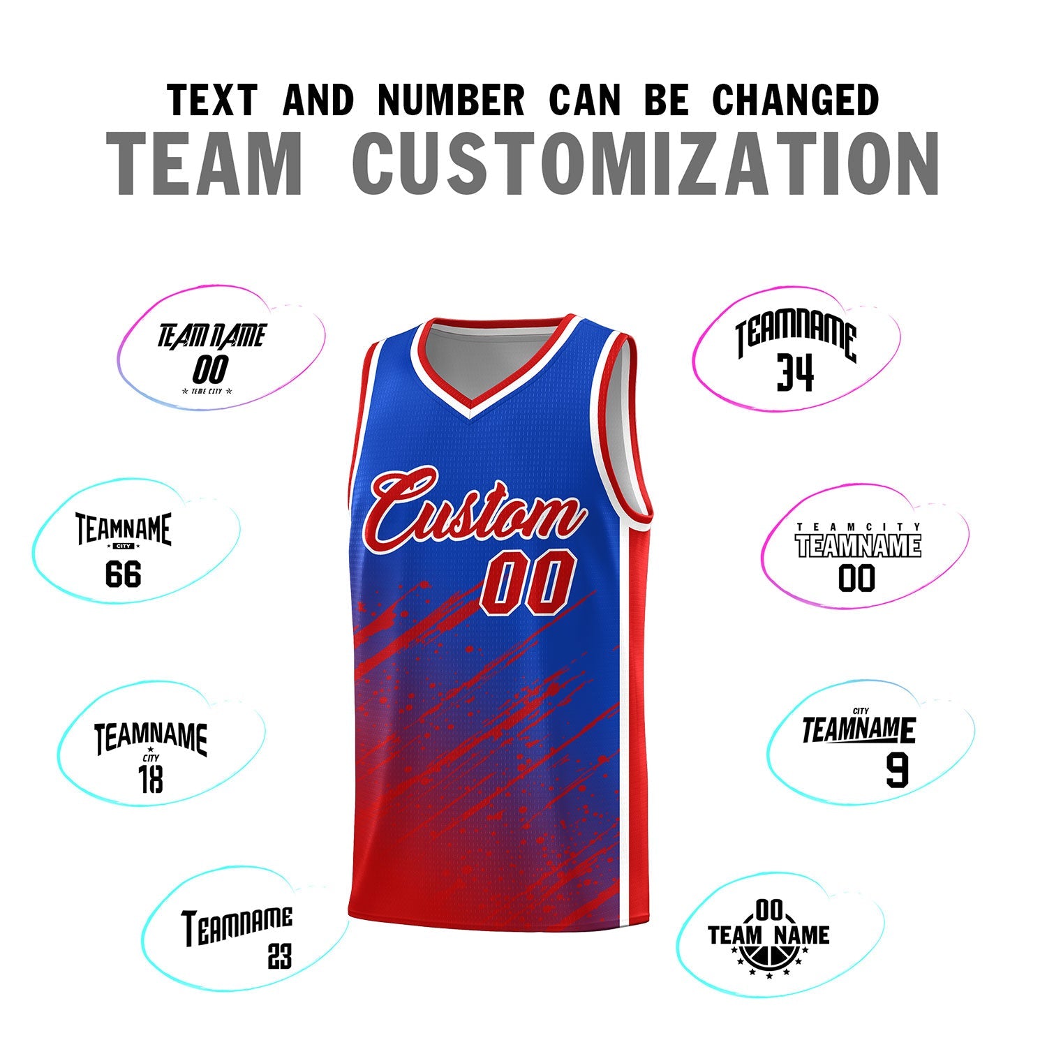 Custom Royal Basketball Kits With Red Paint Graffiti