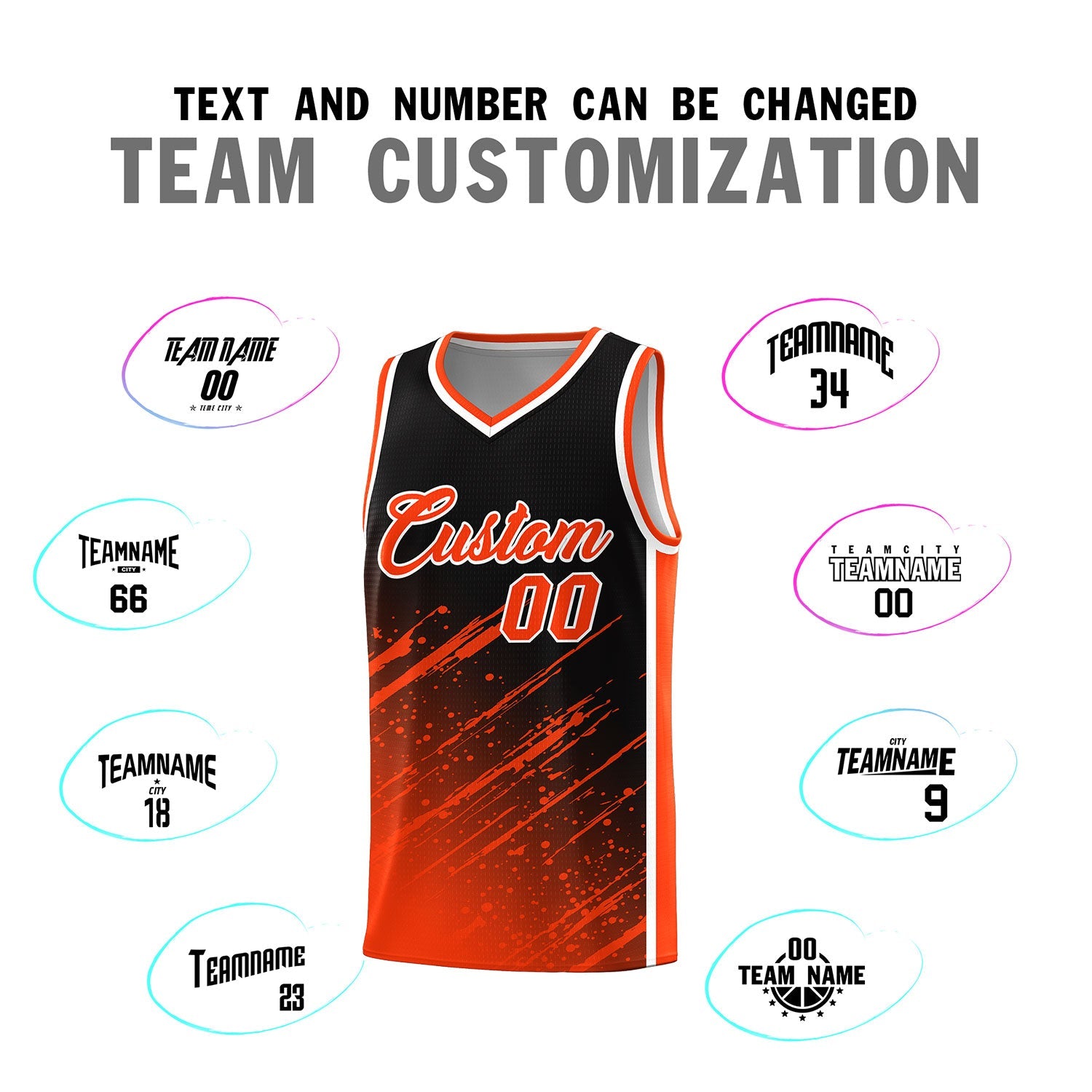 Custom Black Basketball Kits With Orange Paint Graffiti