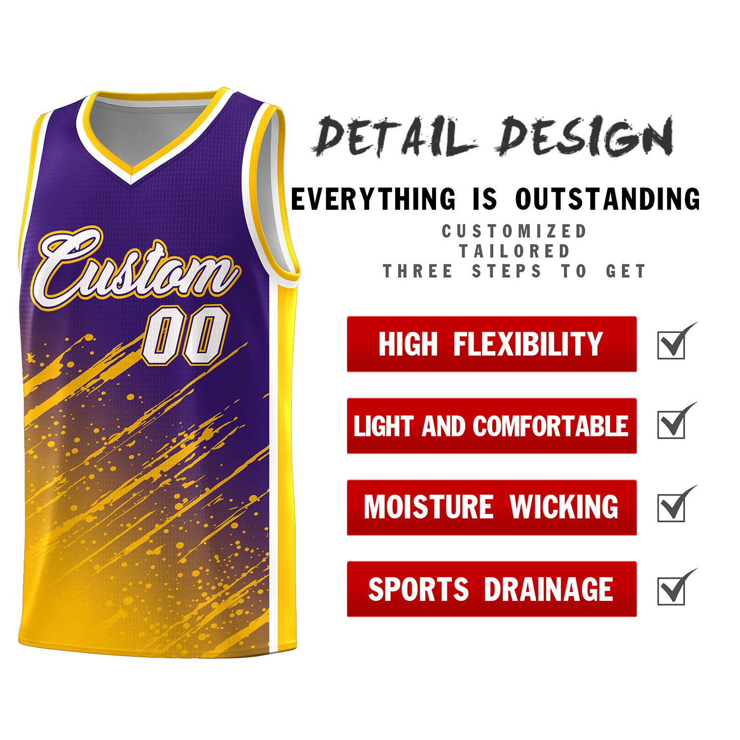Custom Purple Basketball Kits With Yellow Paint Graffiti