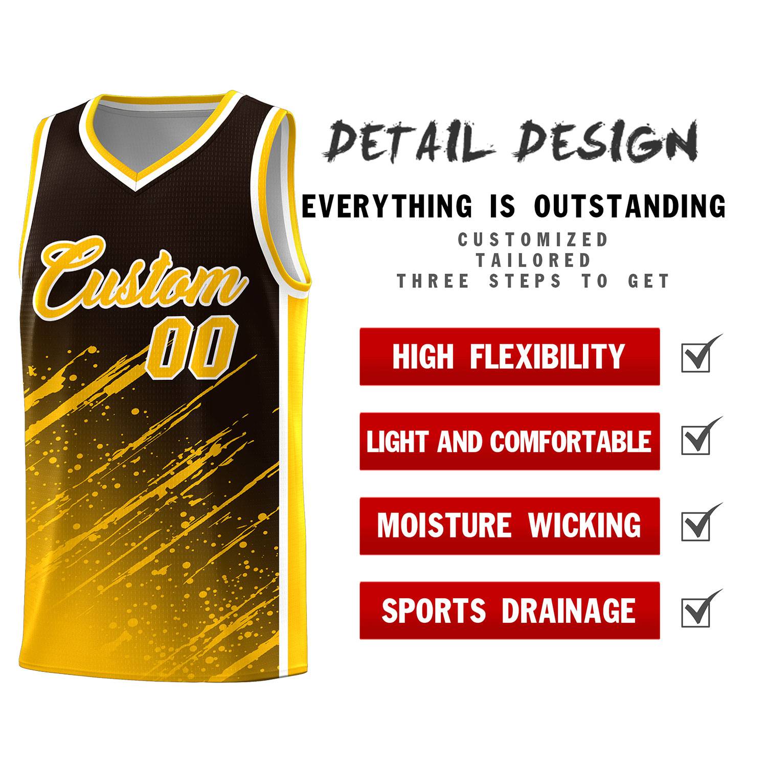 Custom Brown Basketball Kits With Yellow Paint Graffiti
