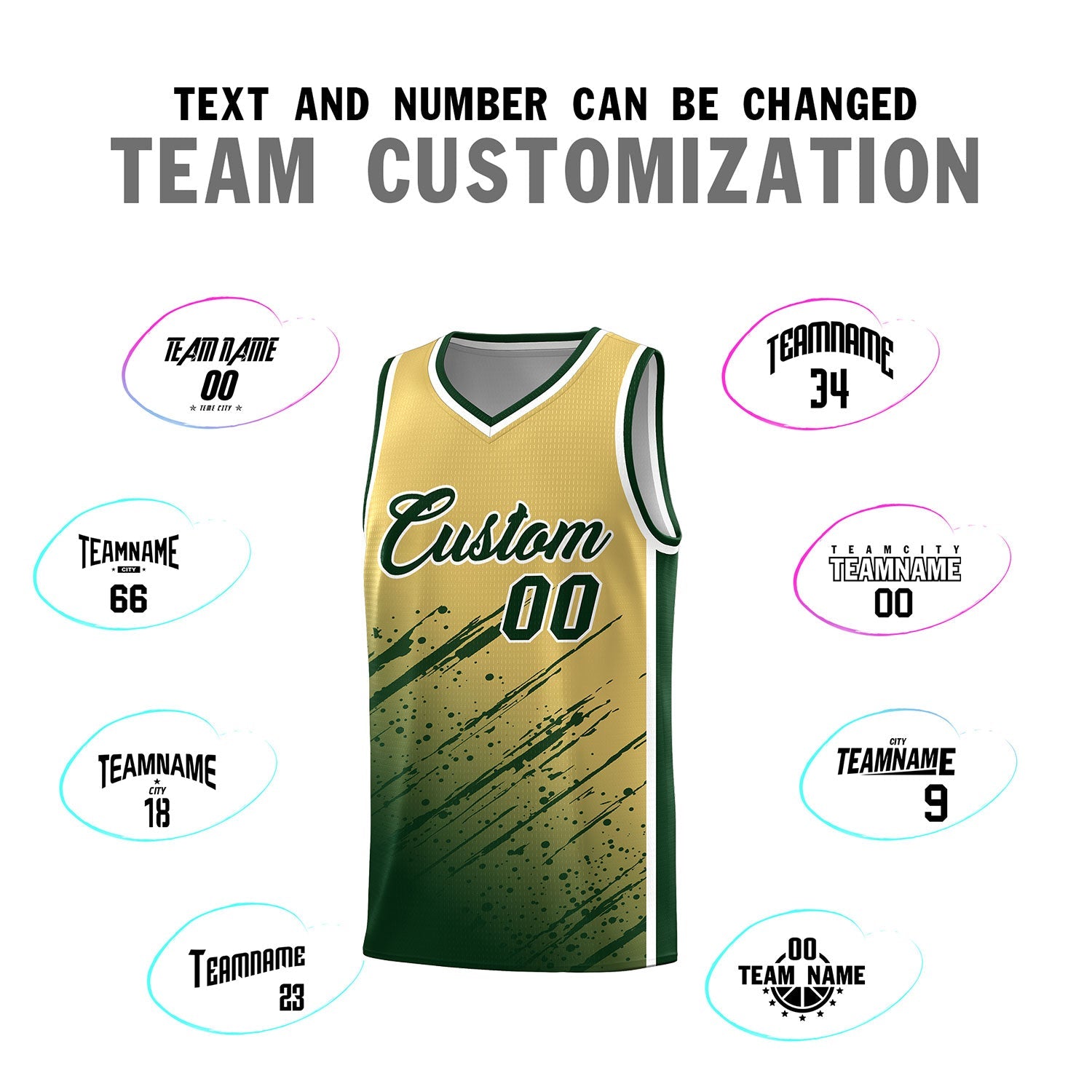 Custom Khaki Basketball Kits With Green Paint Graffiti