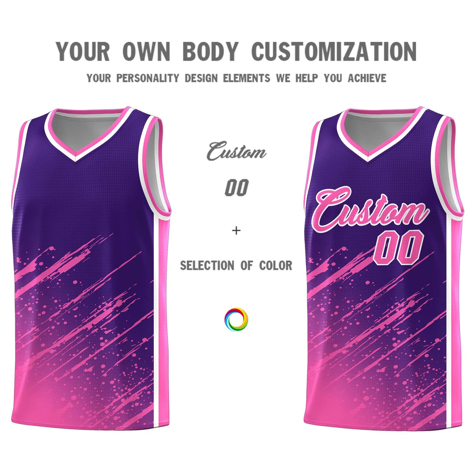 Custom Purple Basketball Kits With Pink Paint Graffiti