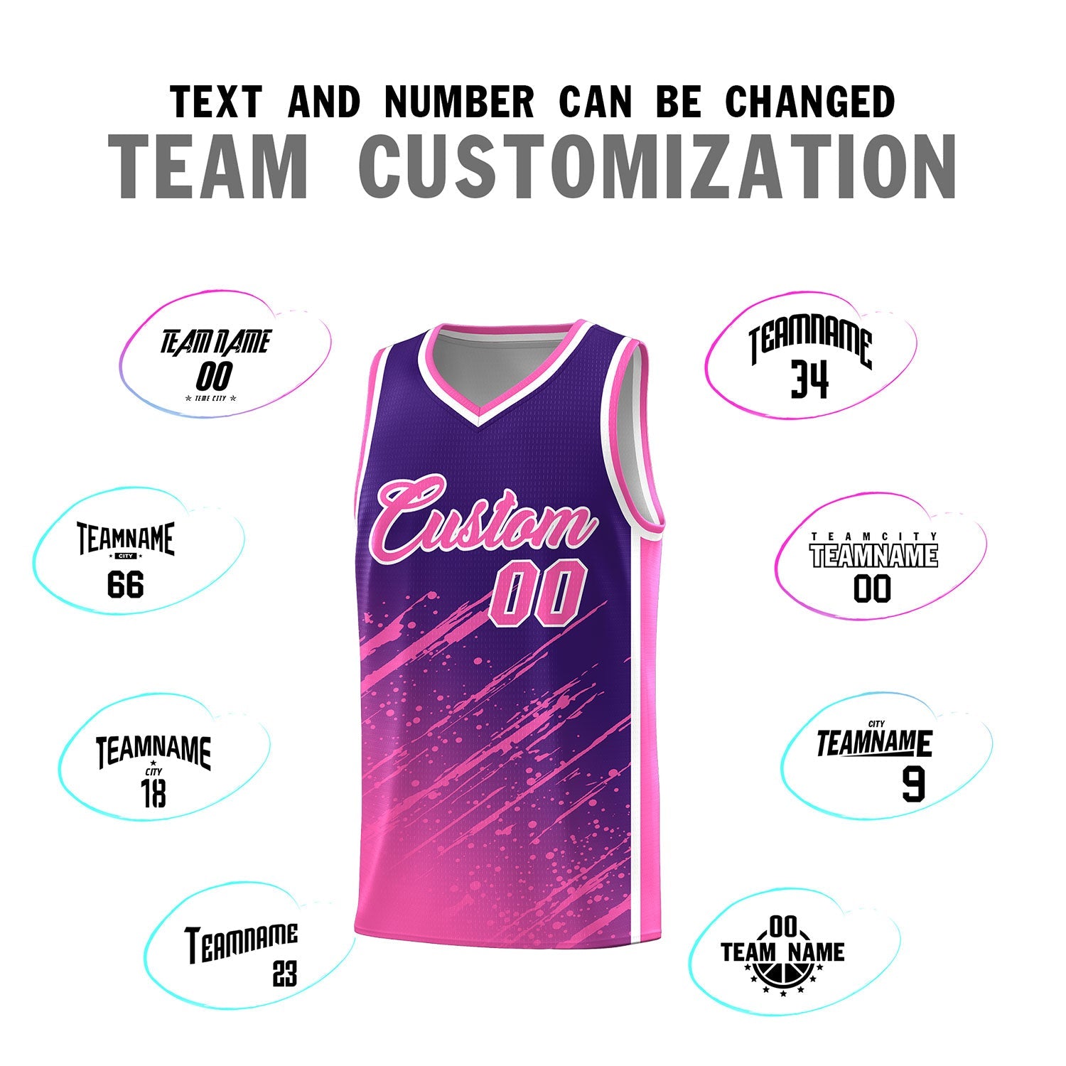 Custom Purple Basketball Kits With Pink Paint Graffiti