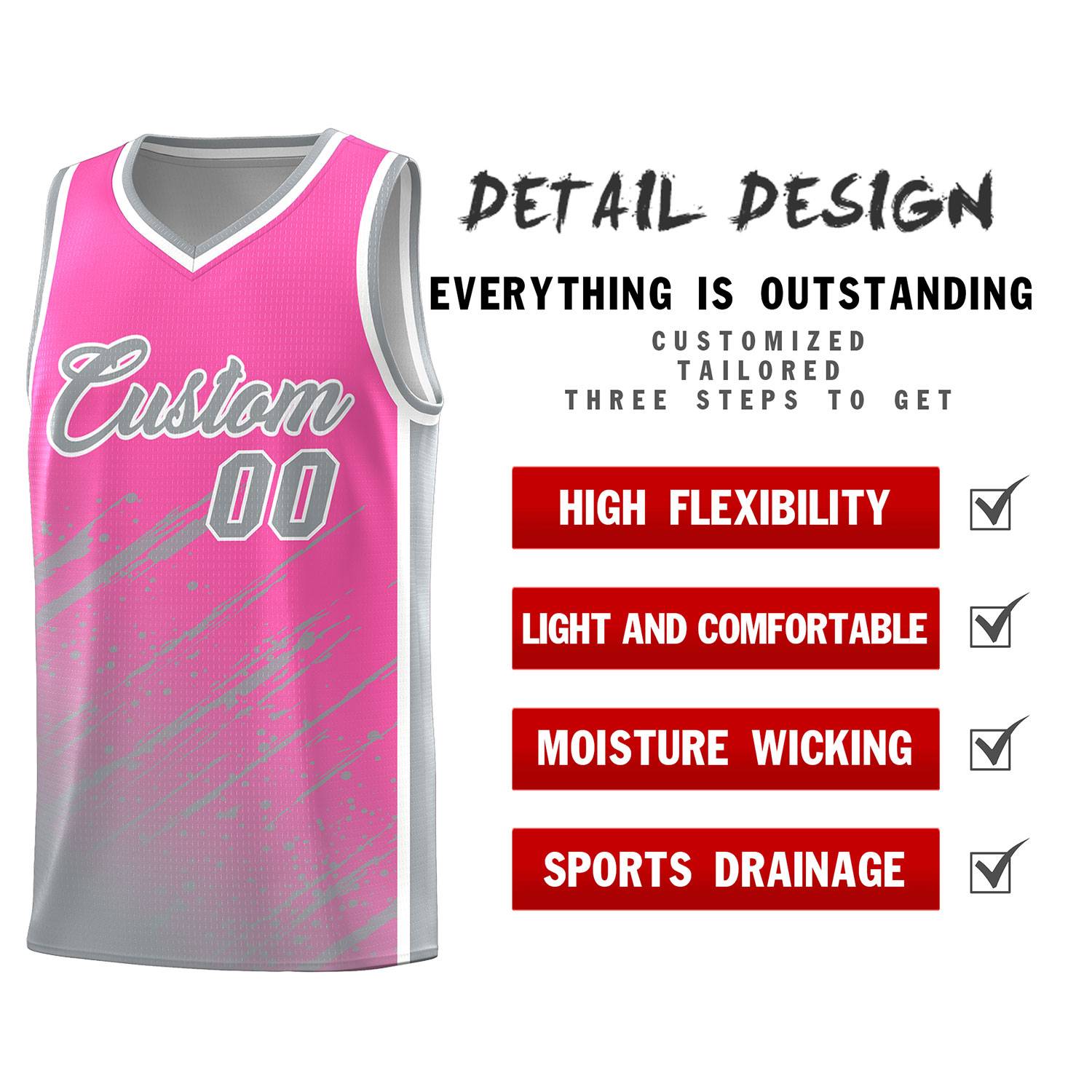 Custom Pink Basketball Kits With Gray Paint Graffiti
