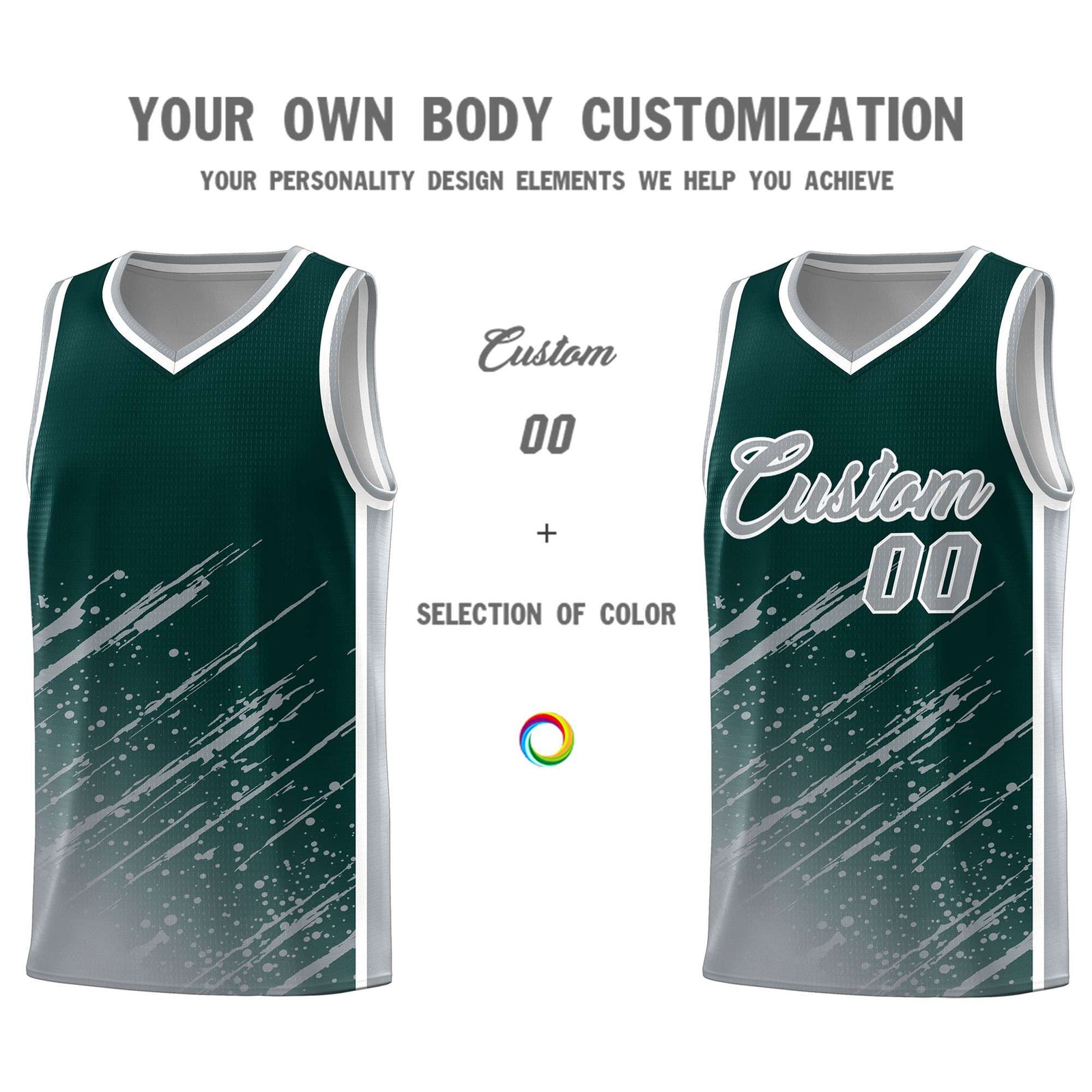 Custom Midnight Green Basketball Kits With Gray Paint Graffiti