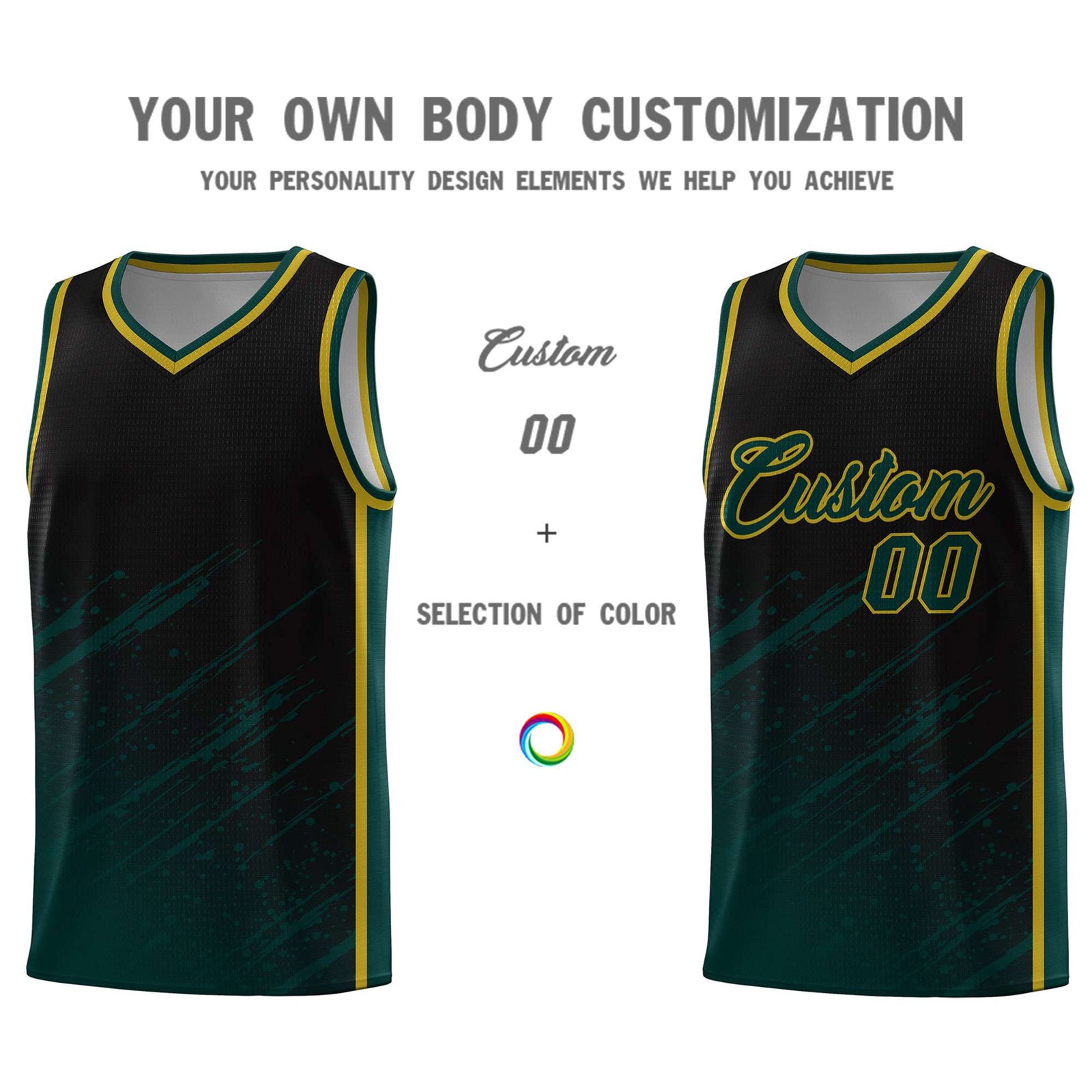 Custom Black Basketball Kits With Midnight Green Paint Graffiti