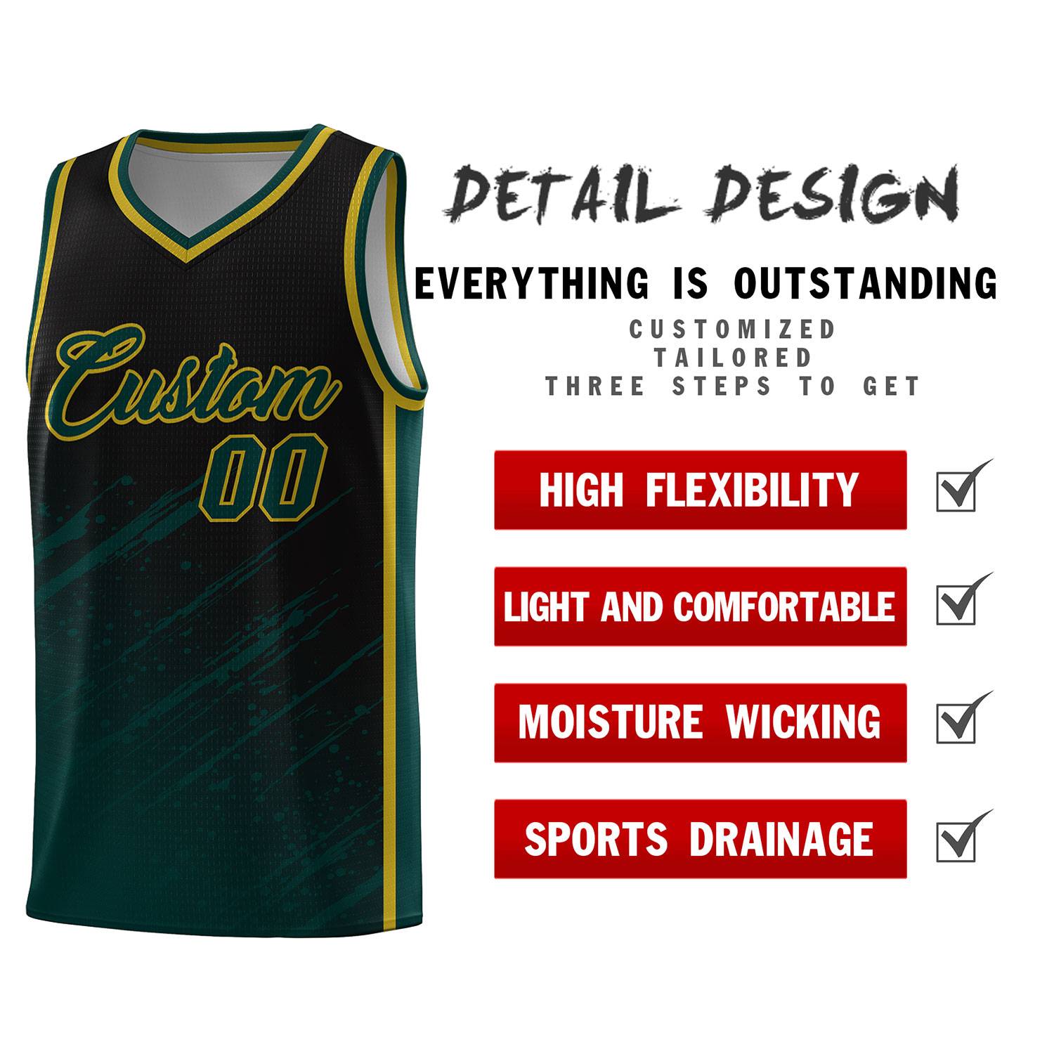 Custom Black Basketball Kits With Midnight Green Paint Graffiti