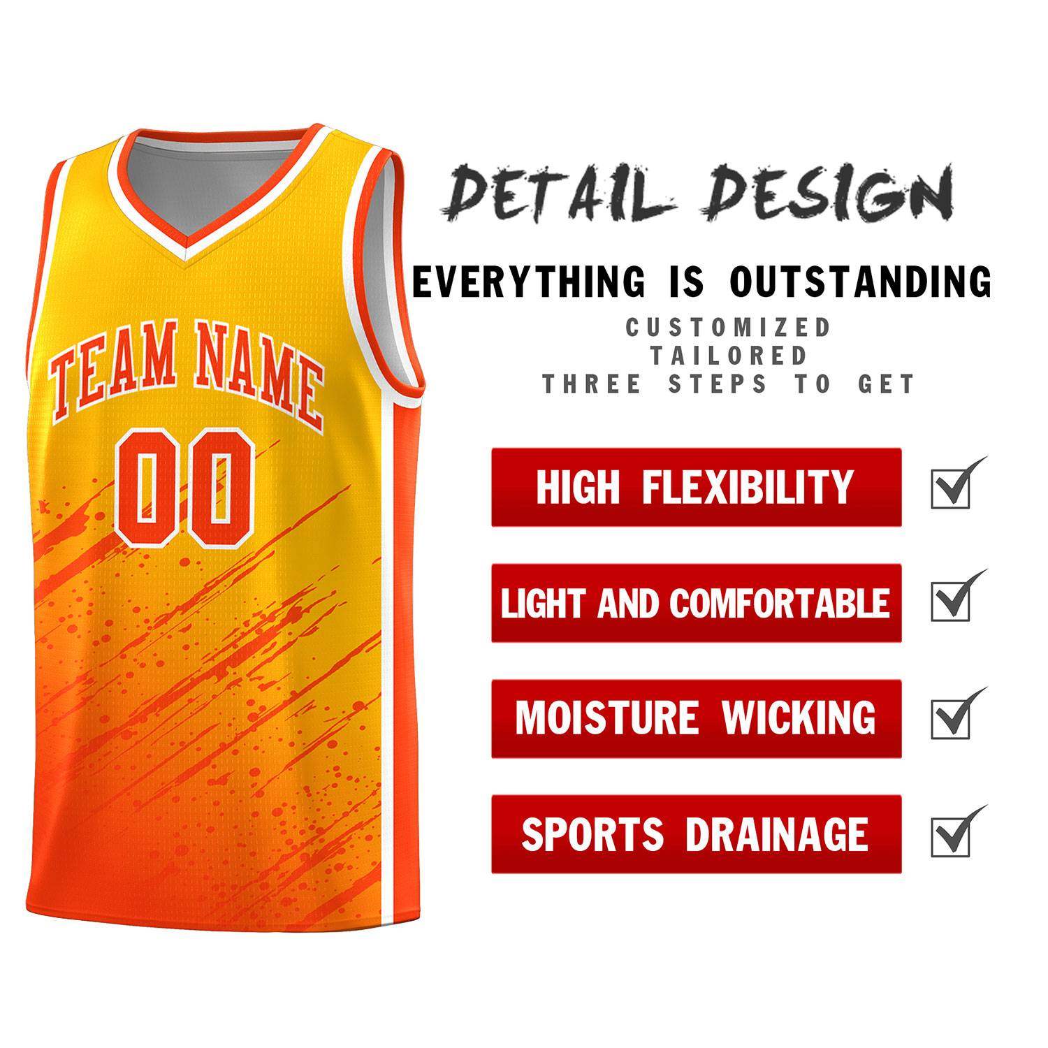 Custom Yellow Basketball Kits With Orange Paint Graffiti