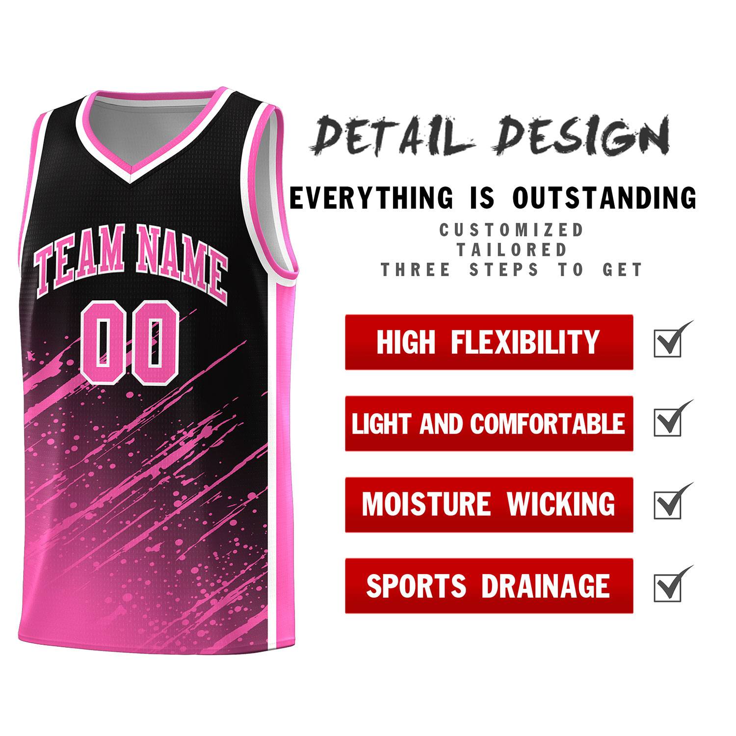 Custom Black Basketball Kits With Pink Paint Graffiti
