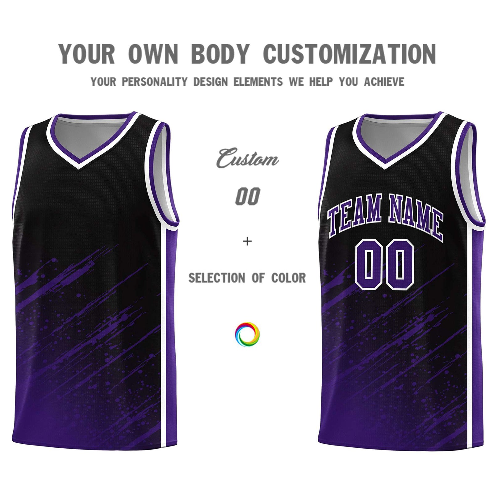 Custom Black Basketball Kits With Purple Paint Graffiti