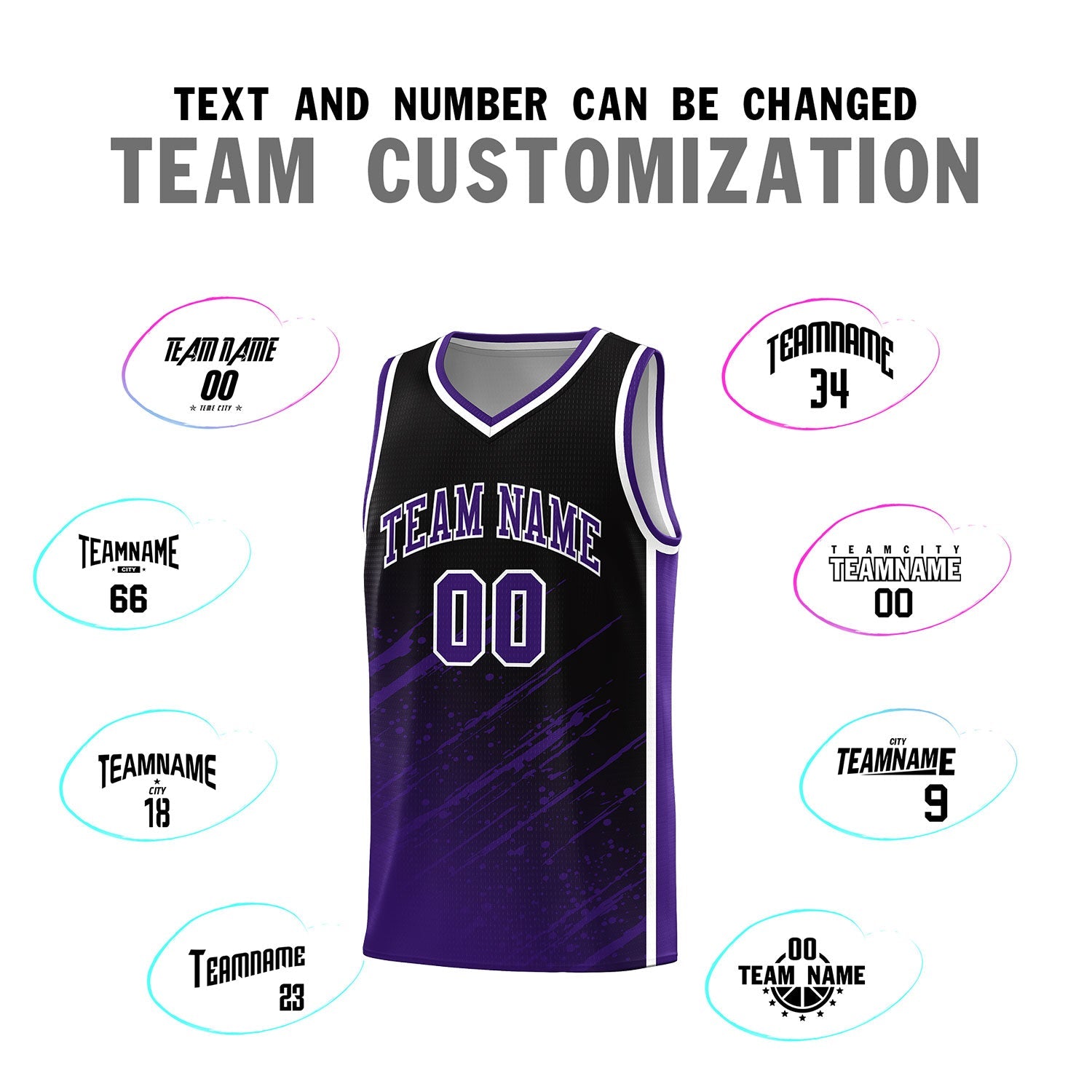 Custom Black Basketball Kits With Purple Paint Graffiti