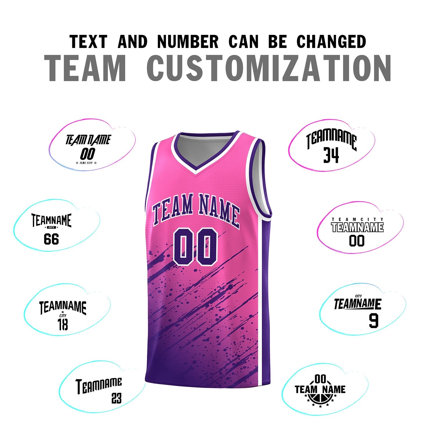 Custom Pink Basketball Kits With Purple Paint Graffiti