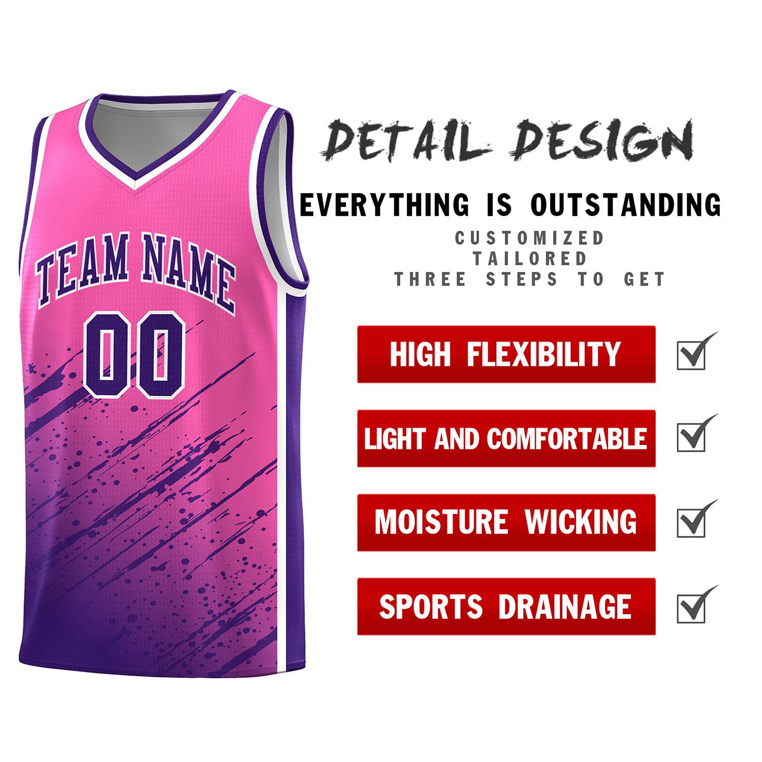 Custom Pink Basketball Kits With Purple Paint Graffiti