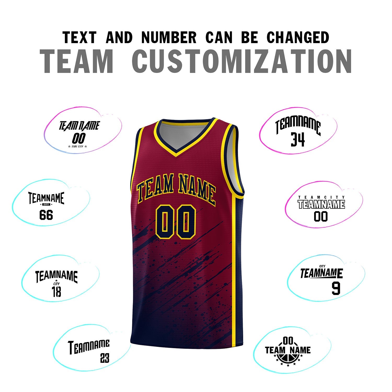 Custom Crimson Basketball Kits With Navy Paint Graffiti