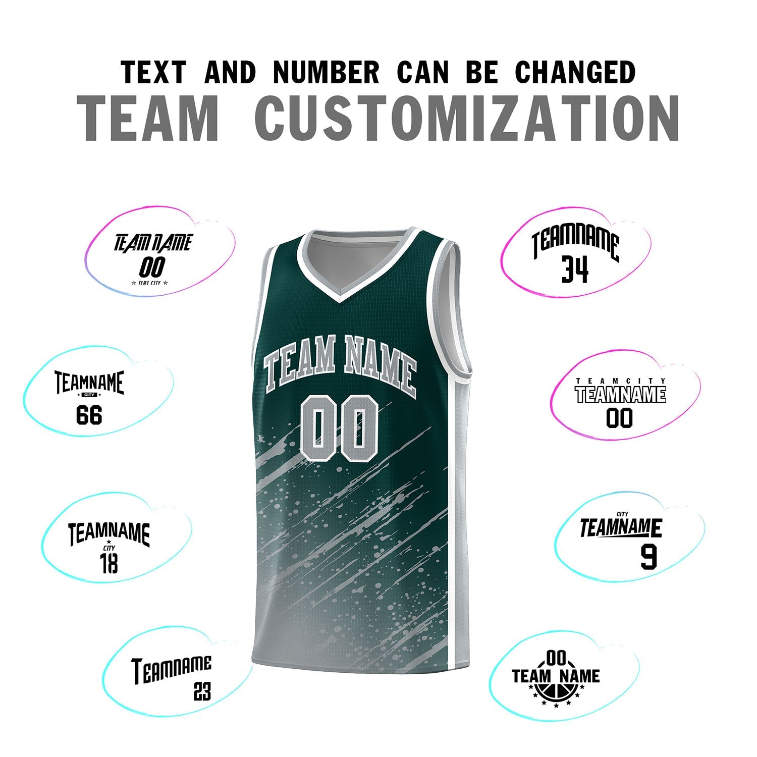 Custom Midnight Green Basketball Kits With Gray Paint Graffiti
