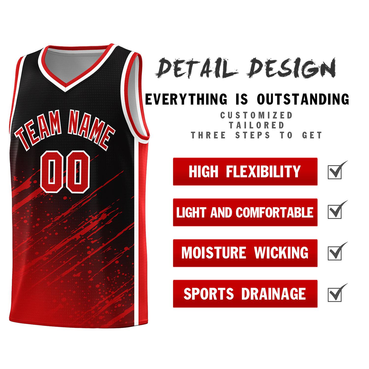 Custom Black Basketball Kits With Red Paint Graffiti