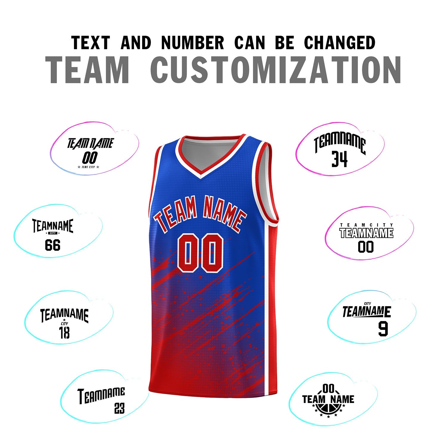 Custom Royal Basketball Kits With Red Paint Graffiti