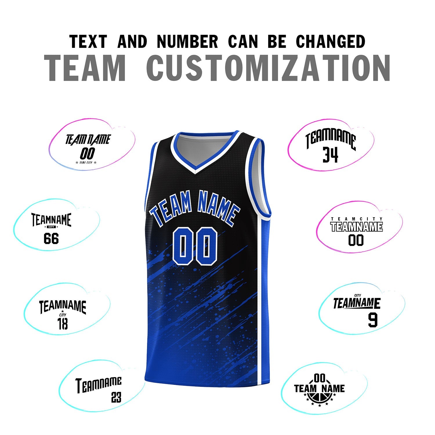 Custom Black Basketball Kits With Royal Paint Graffiti