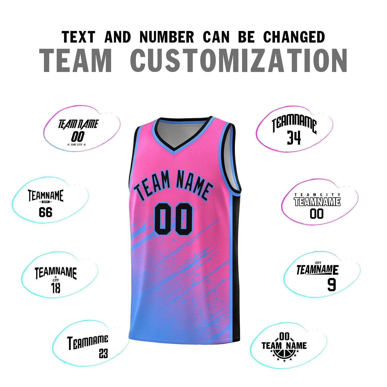 Custom Pink Basketball Kits With Powder Blue Paint Graffiti