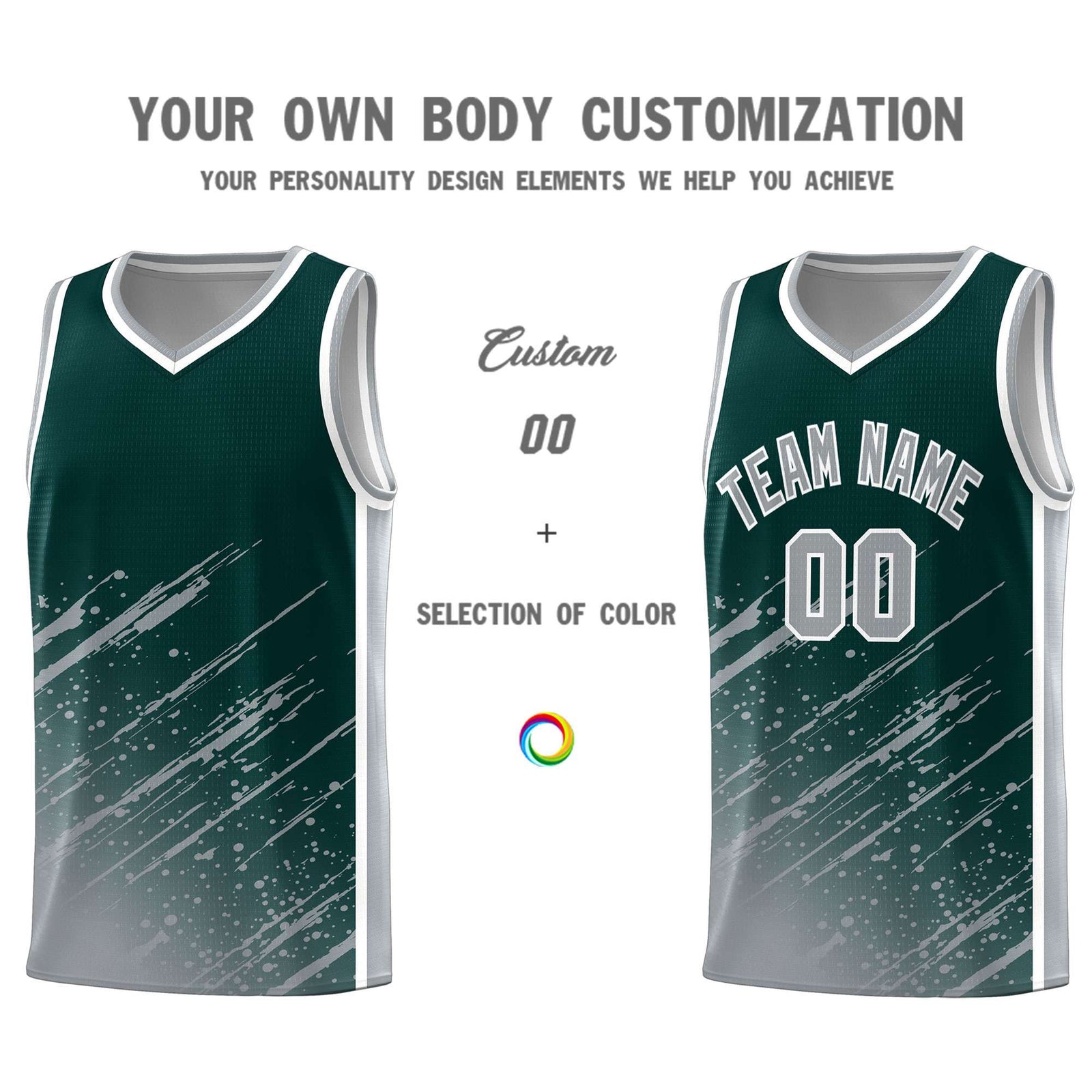 Custom Midnight Green Basketball Kits With Gray Paint Graffiti
