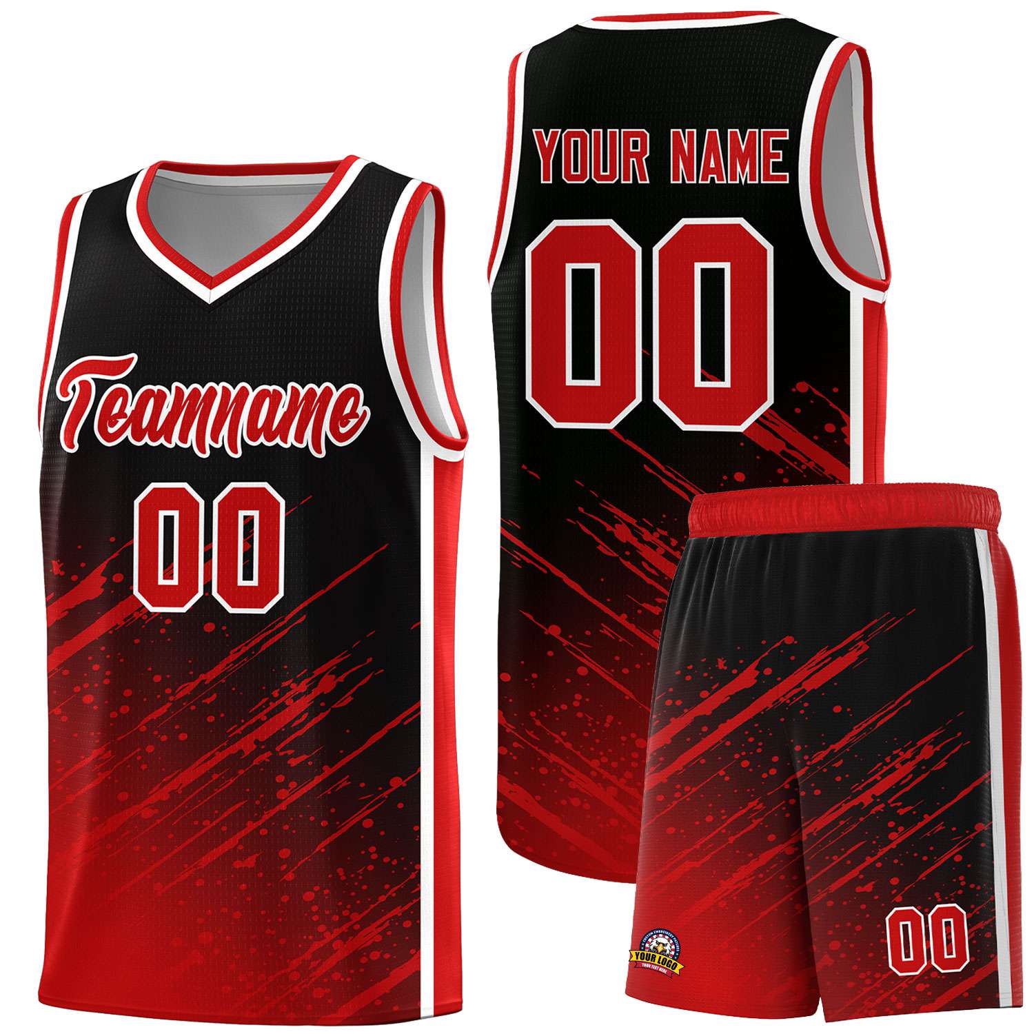 Custom Black Basketball Kits With Red Paint Graffiti