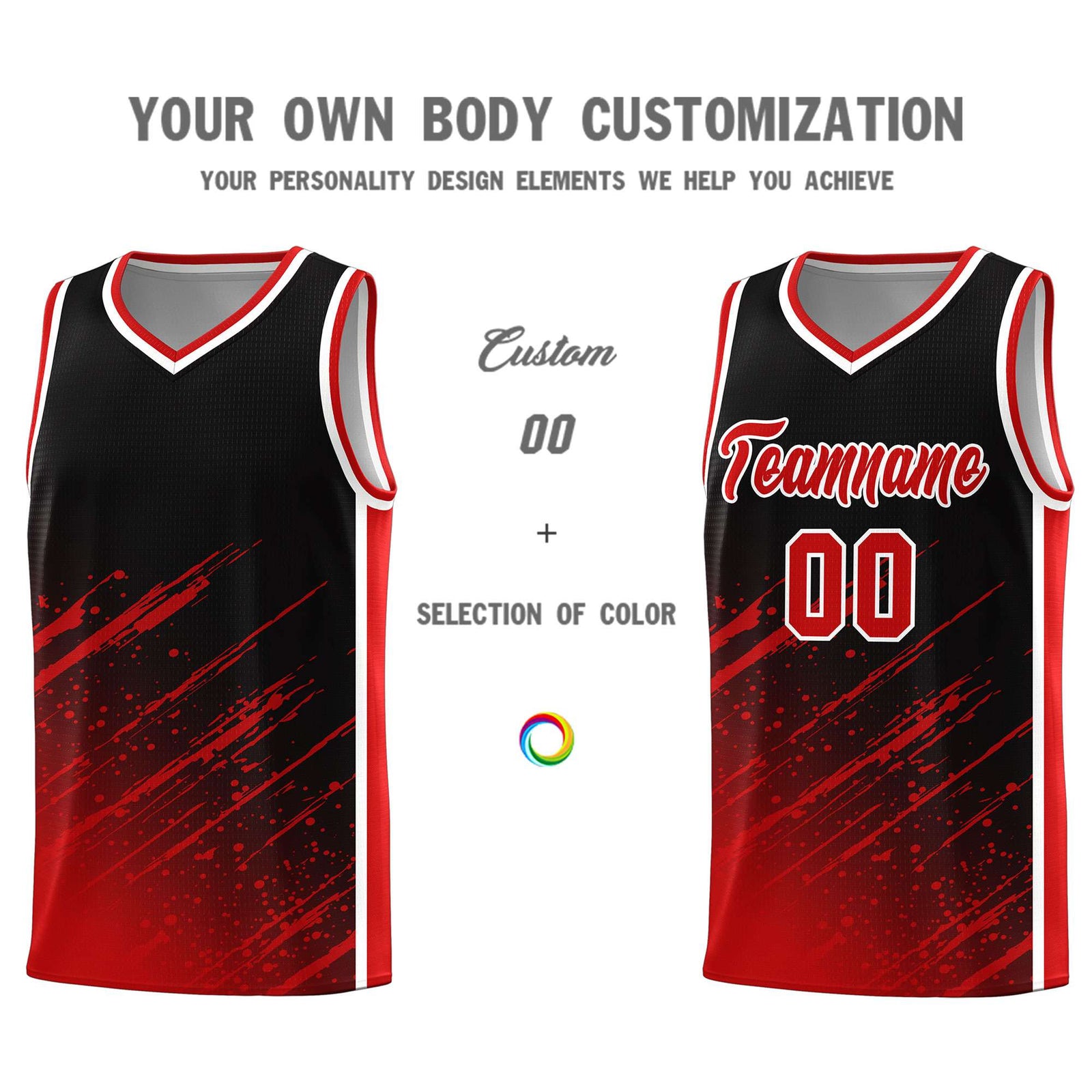 Custom Black Basketball Kits With Red Paint Graffiti