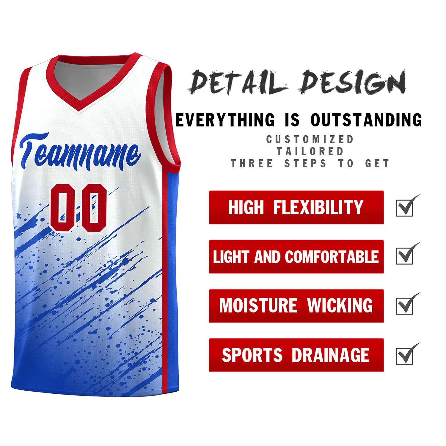 Custom White Basketball Kits With Royal Paint Graffiti