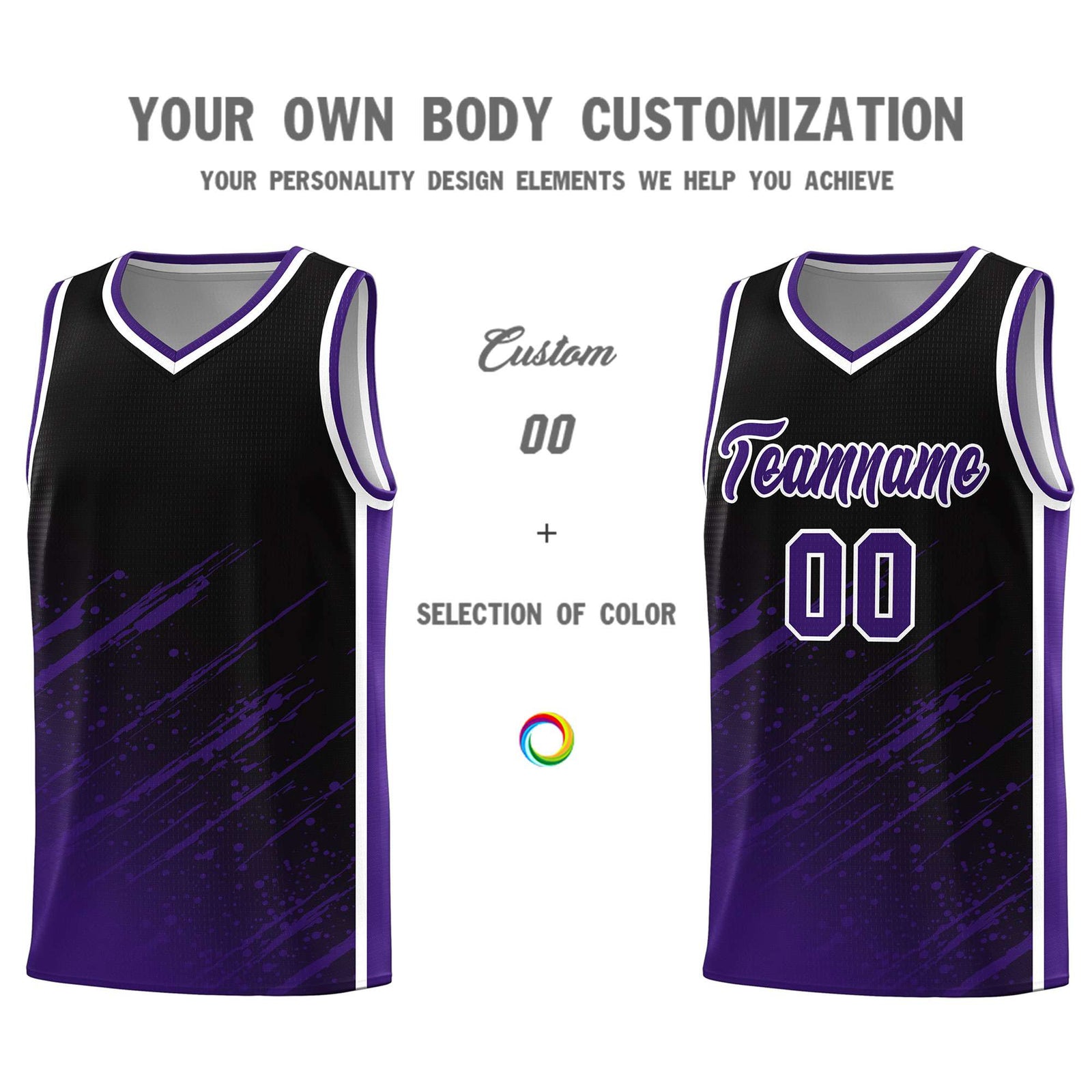 Custom Black Basketball Kits With Purple Paint Graffiti