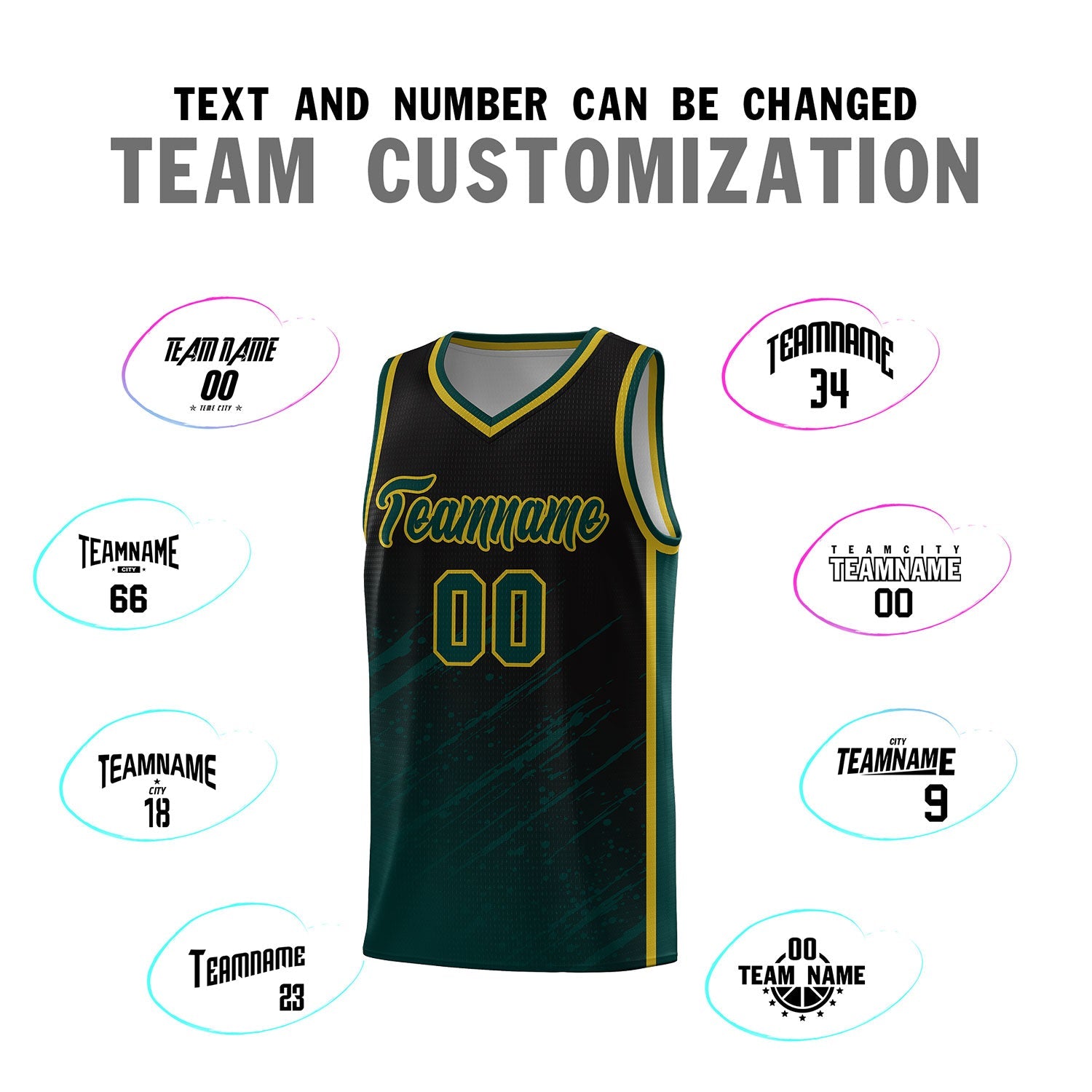 Custom Black Basketball Kits With Midnight Green Paint Graffiti