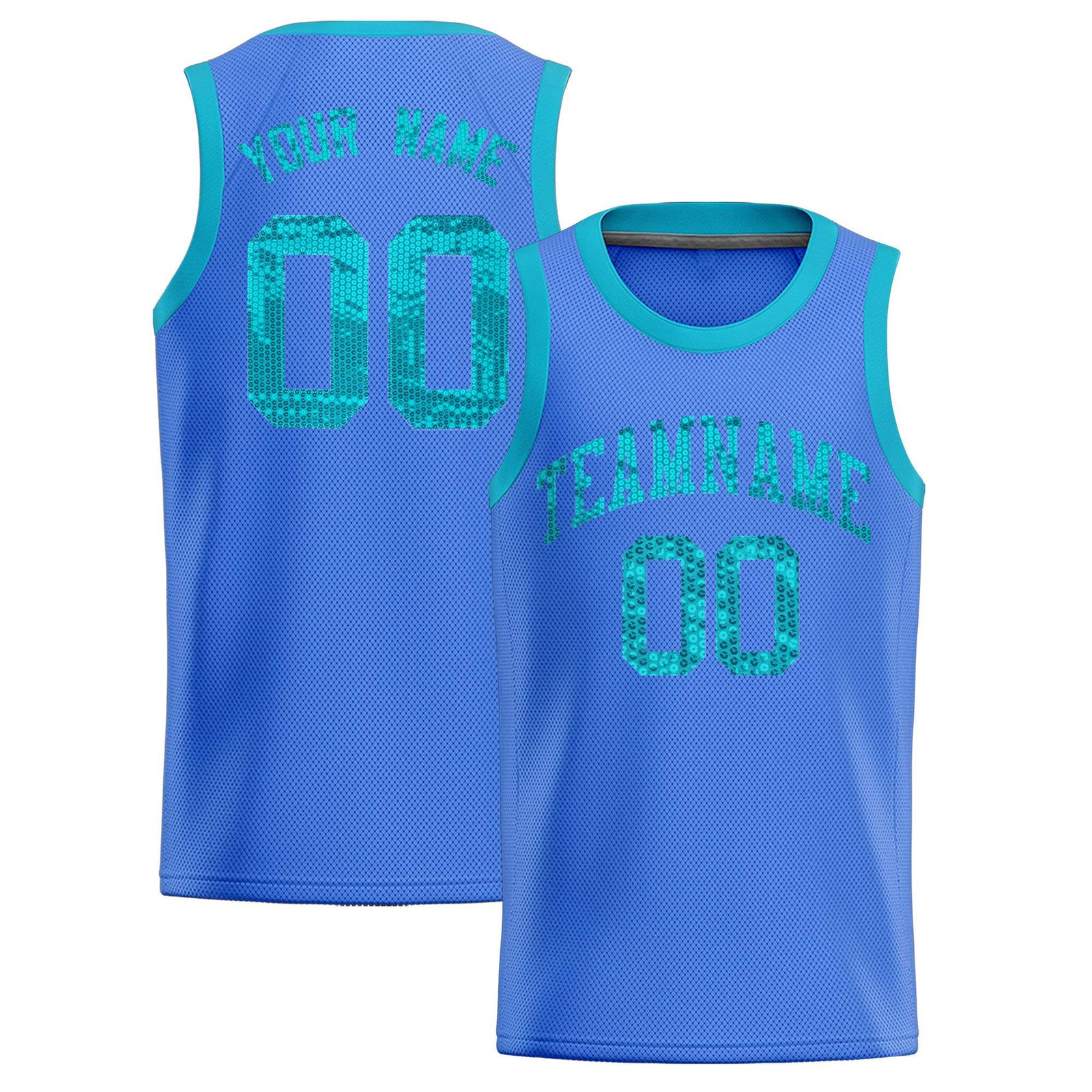 Custom Powder Blue Sequined Tops Athletic Basketball Jersey