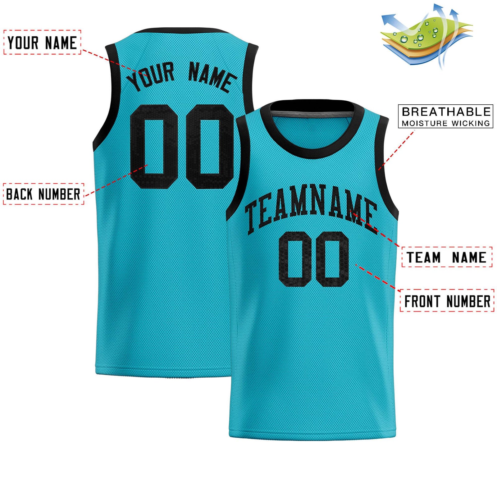 Custom Sky Blue Sequined Tops Athletic Basketball Jersey