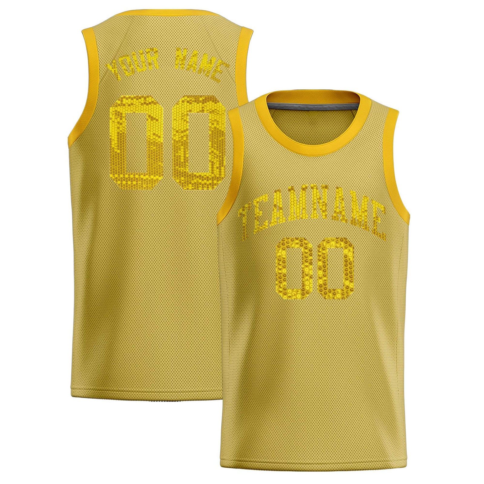 Custom Old Gold Sequined Tops Athletic Basketball Jersey