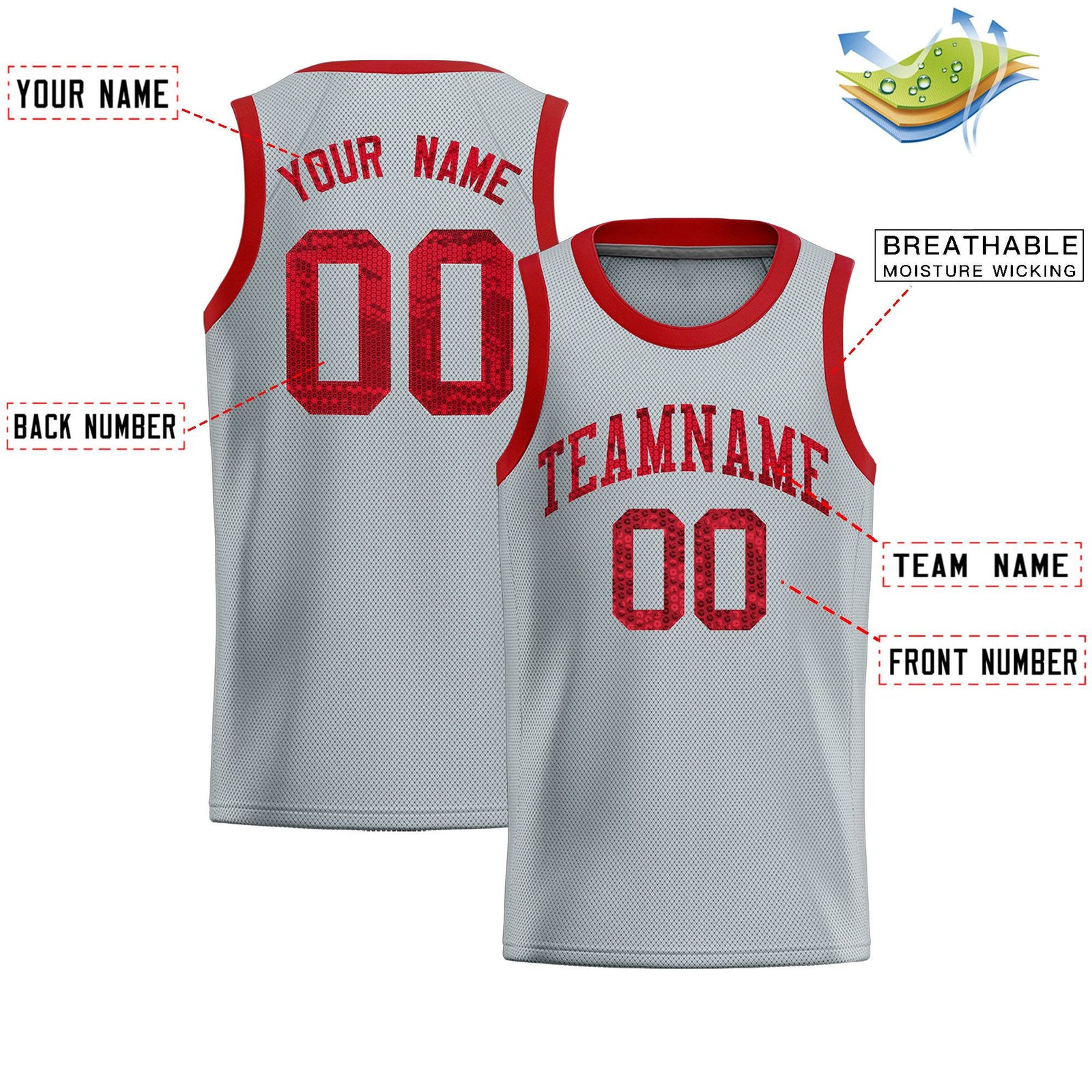 Custom Silver Sequined Tops Athletic Basketball Jersey