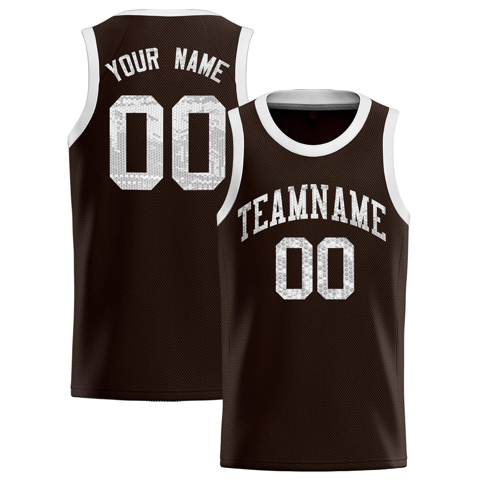 Custom Brown Sequined Tops Athletic Basketball Jersey