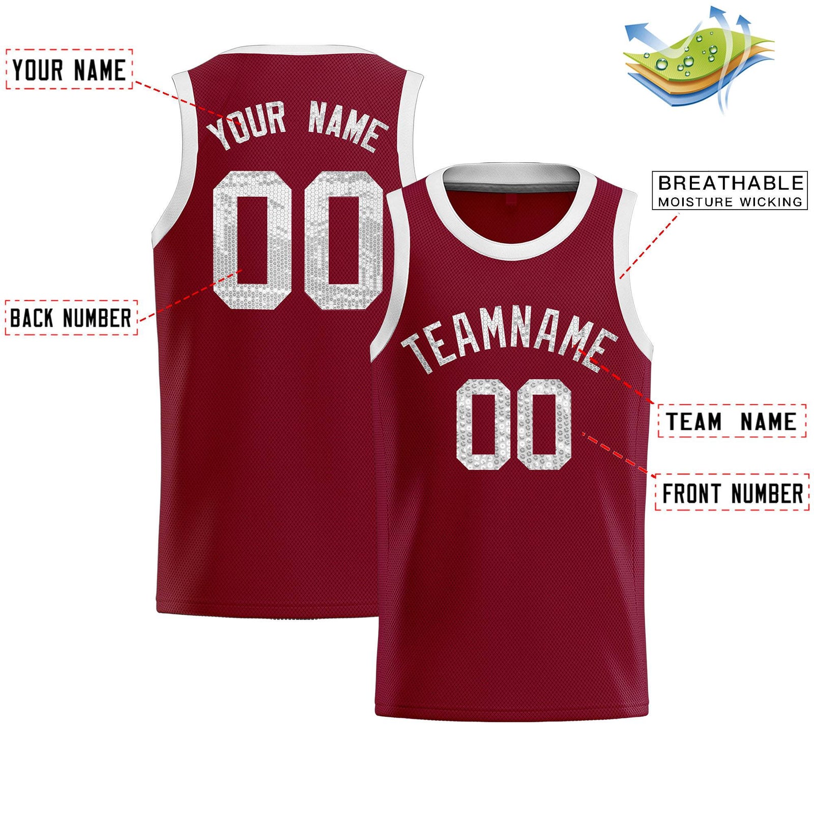 Custom Crimson Sequined Tops Athletic Basketball Jersey