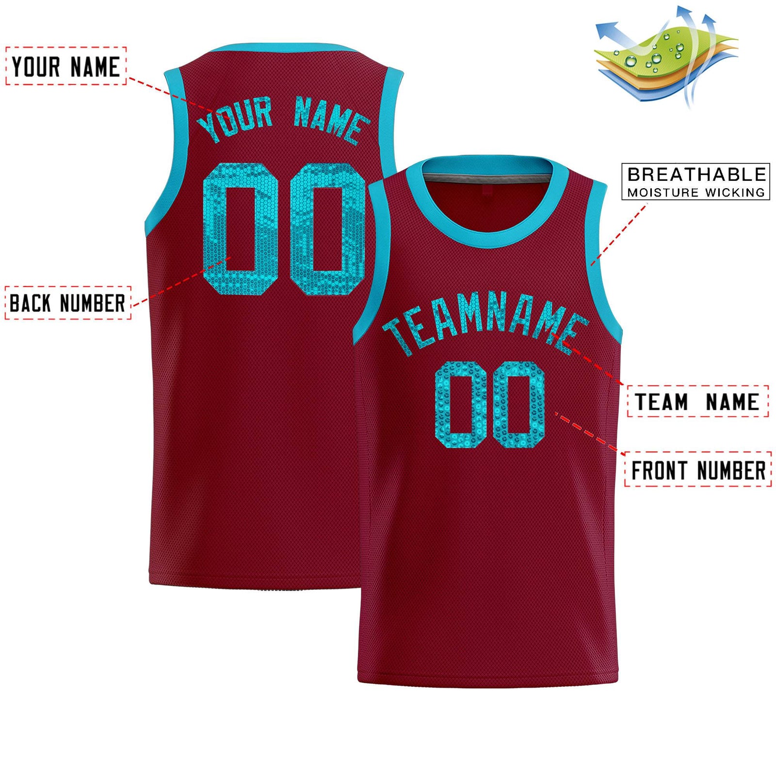 Custom Crimson Sequined Tops Athletic Basketball Jersey