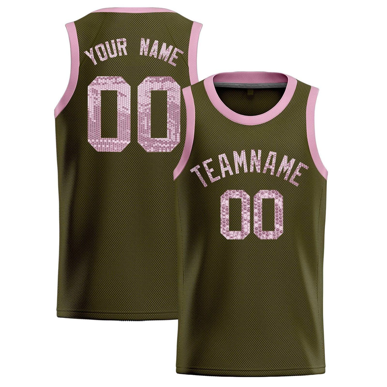 Custom Olive Sequined Tops Athletic Basketball Jersey