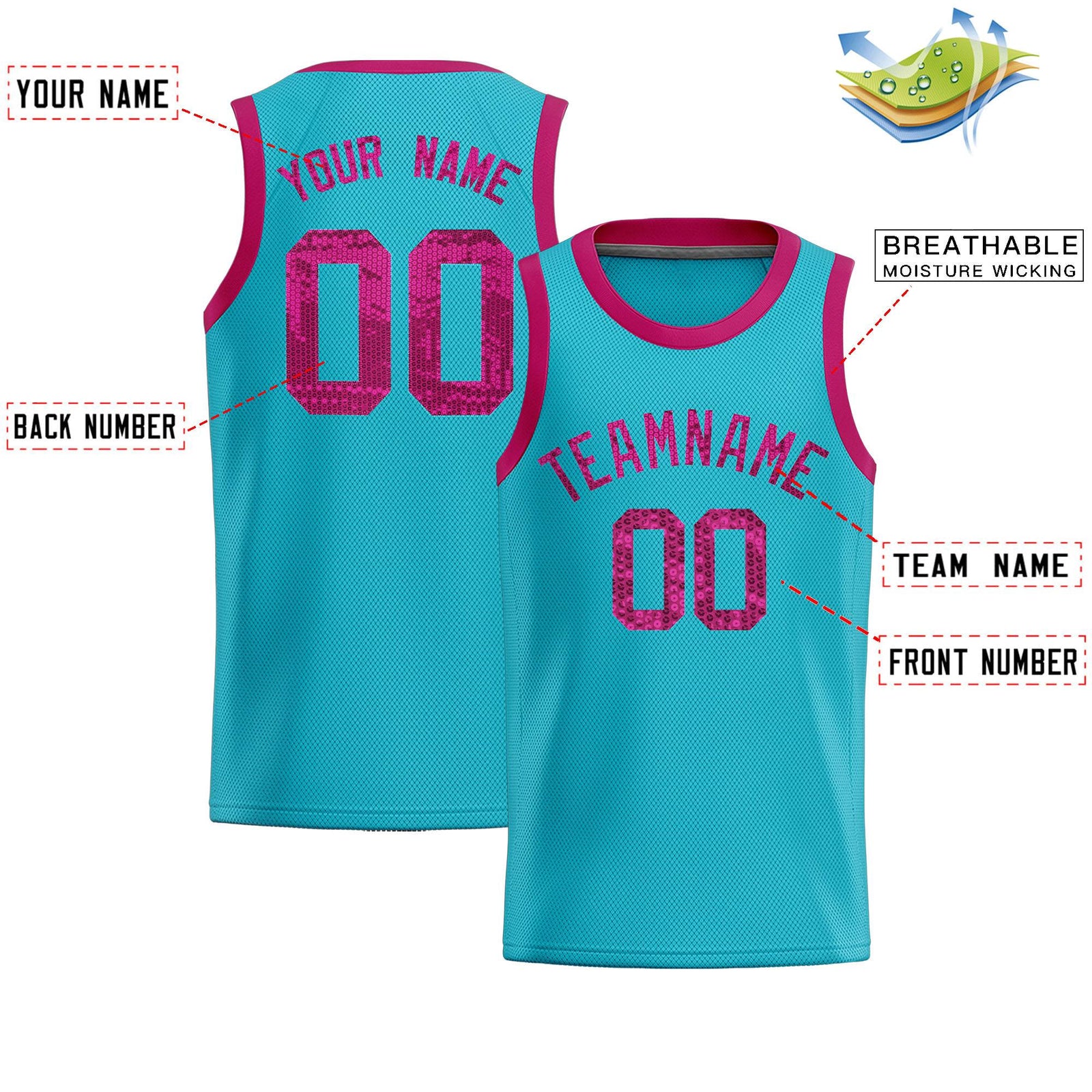 Custom Sky Blue Sequined Tops Athletic Basketball Jersey
