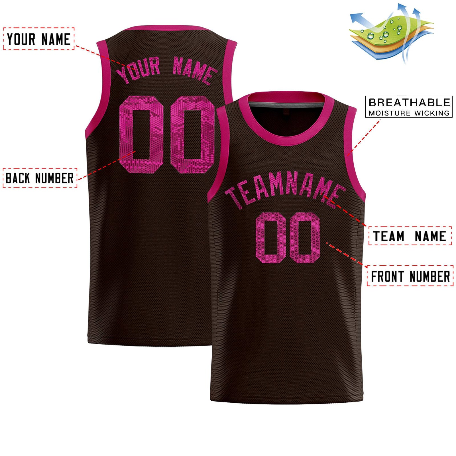 Custom Brown Sequined Tops Athletic Basketball Jersey