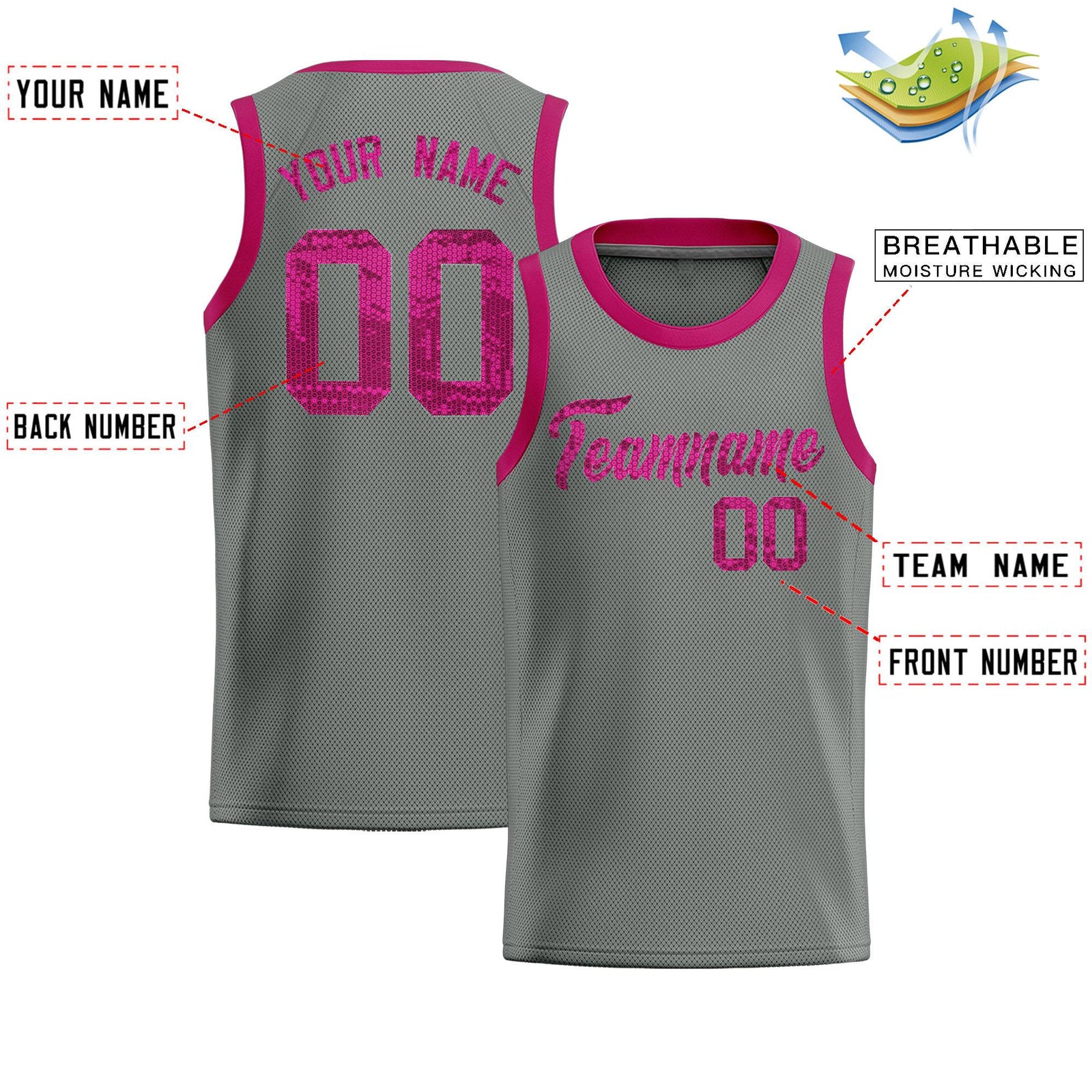 Custom Gray Sequined Tops Athletic Basketball Jersey