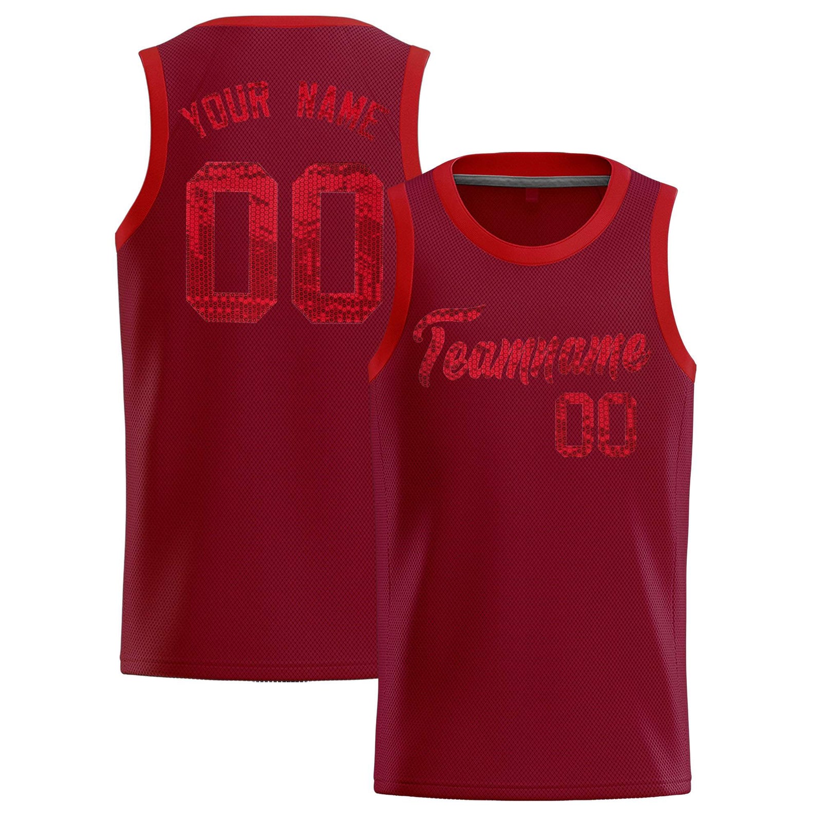 Custom Crimson Sequined Tops Athletic Basketball Jersey
