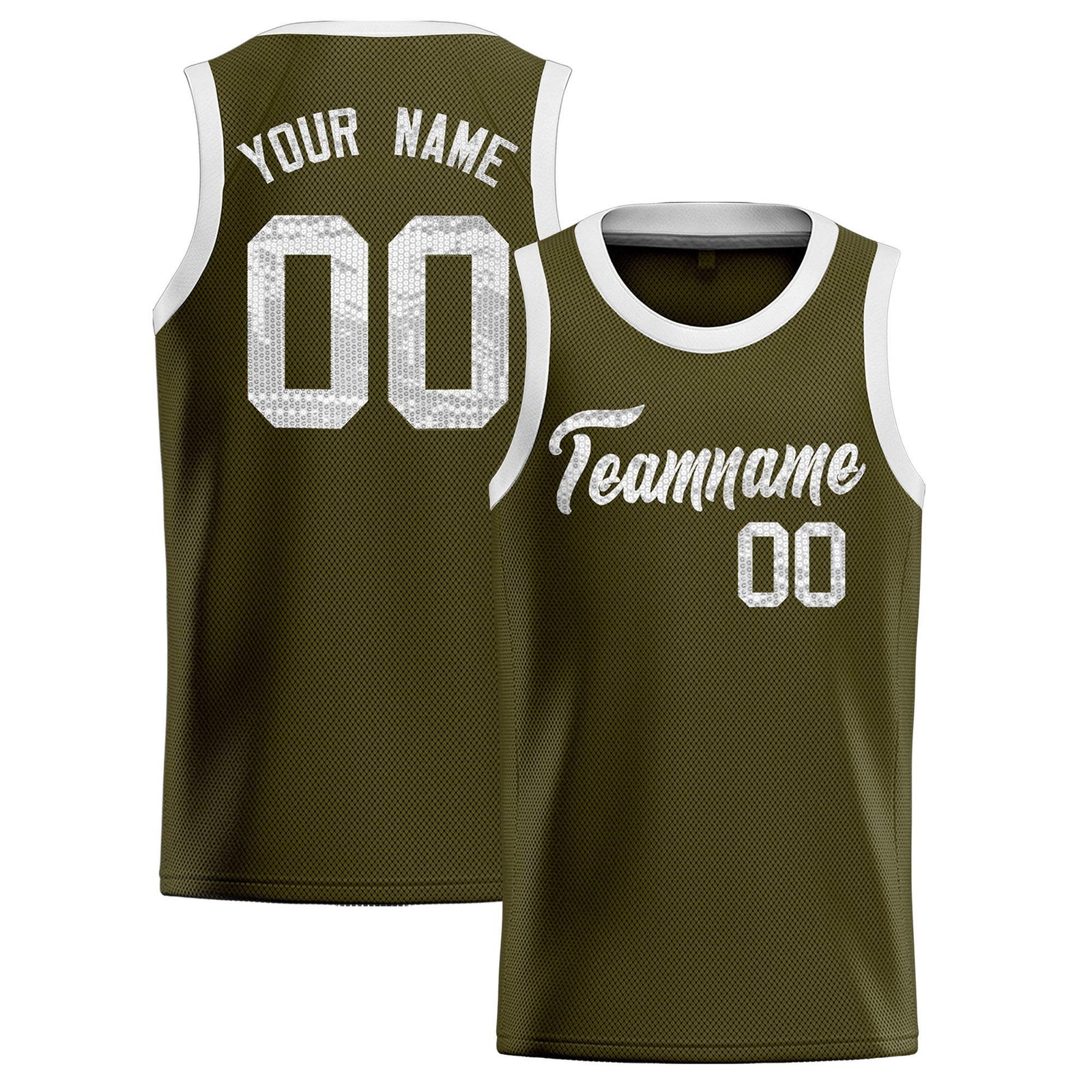 Custom Olive Sequined Tops Athletic Basketball Jersey