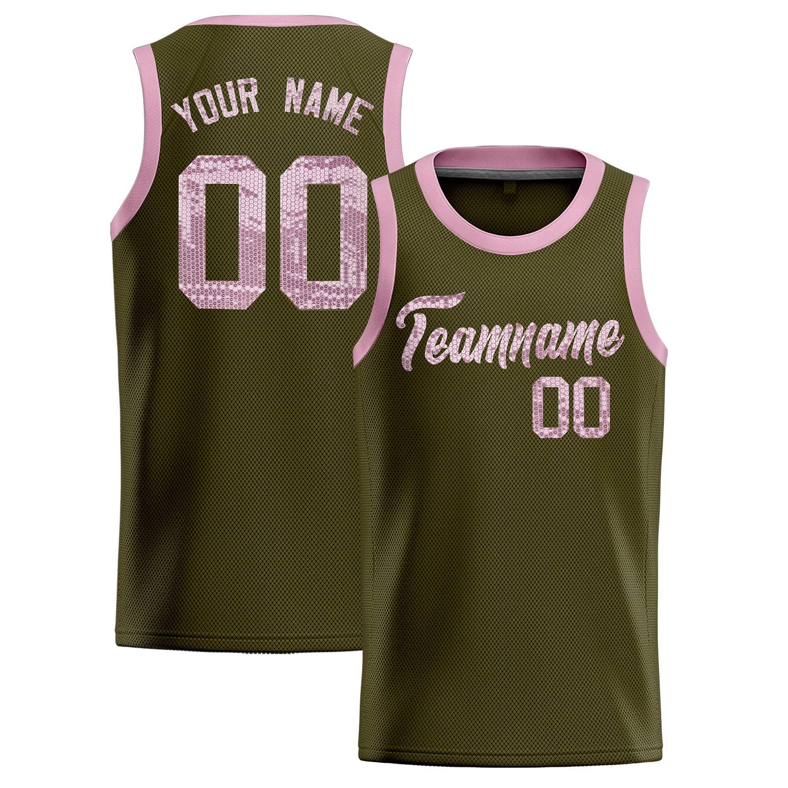 Custom Olive Sequined Tops Athletic Basketball Jersey
