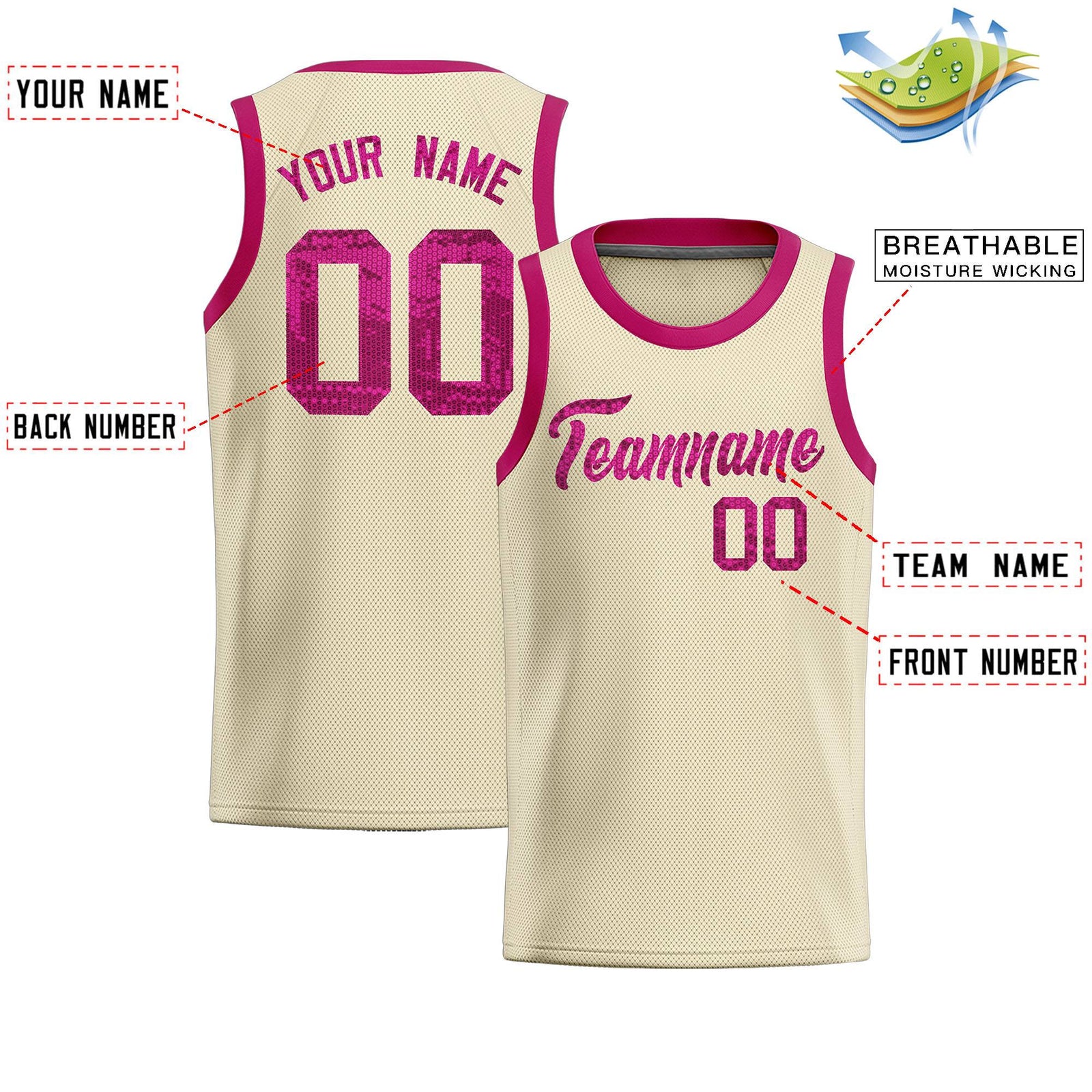 Custom Cream Sequined Tops Athletic Basketball Jersey