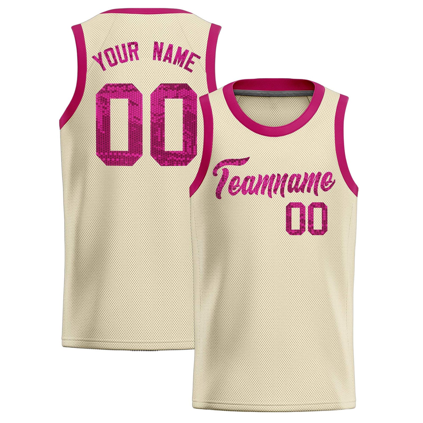 Custom Cream Sequined Tops Athletic Basketball Jersey